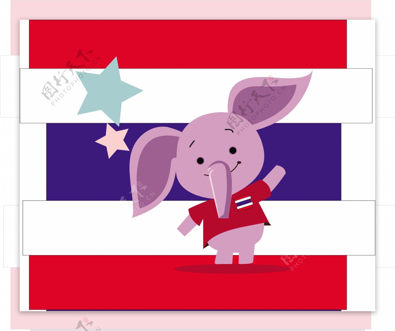 泰国大象戴着国旗