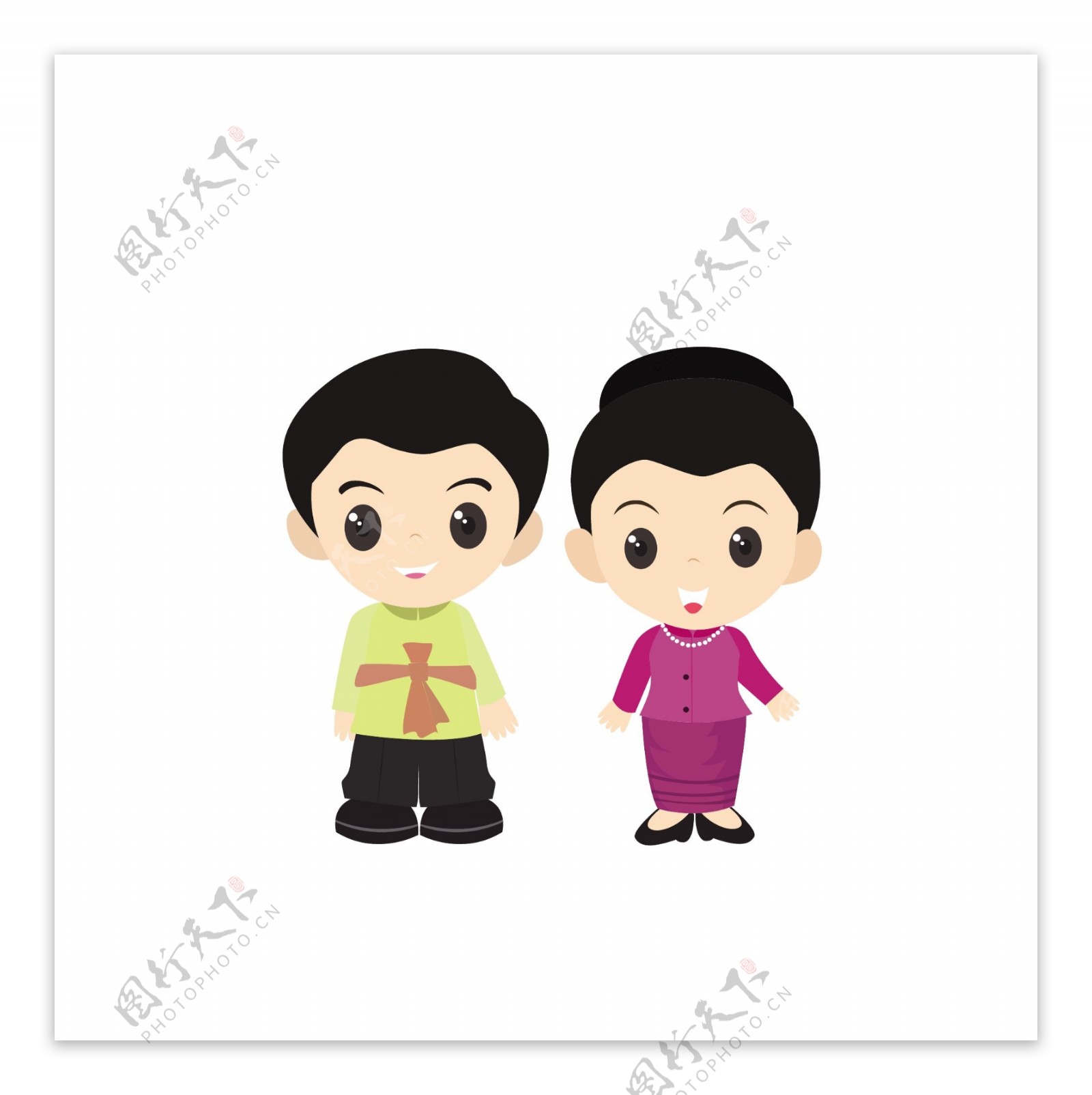 卡通两女男泰国礼服粉色绿色