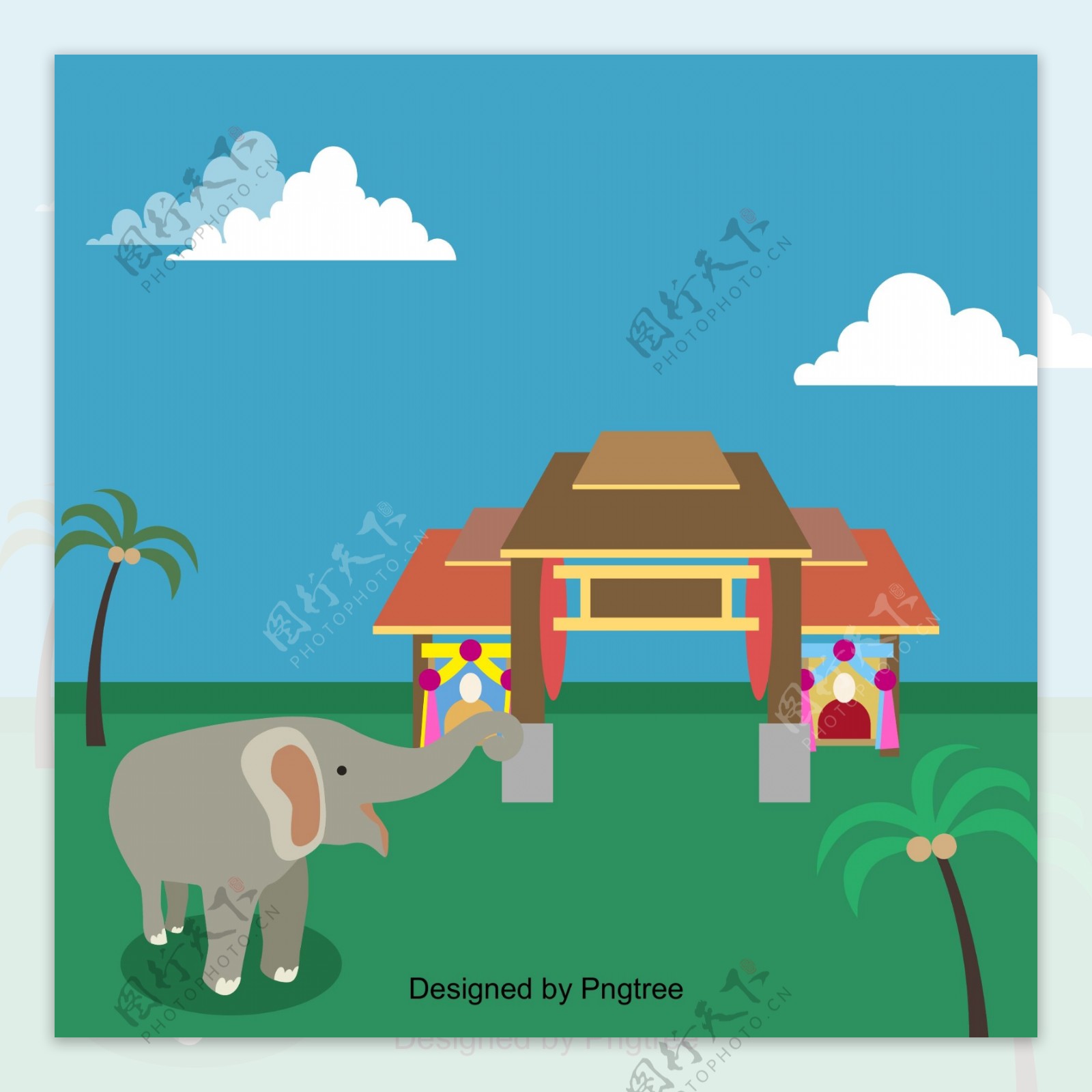 泰国椰子树建筑的大象