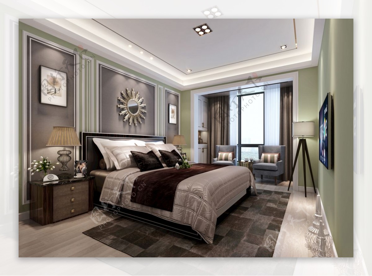 美式轻奢卧室效果图3D模型
