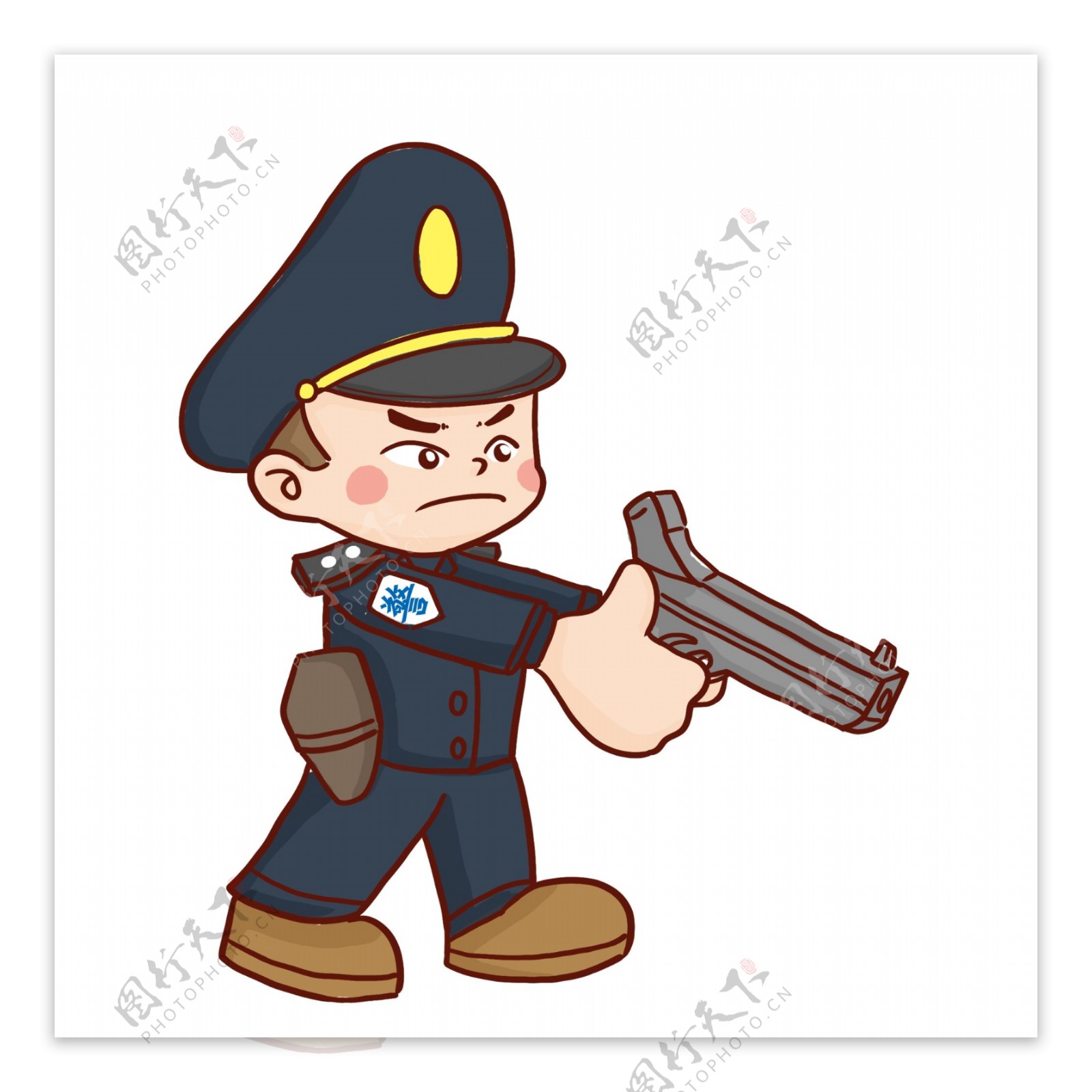 卡通可爱拿着枪的警察漫画人物设计图片素材-编号32191604-图行天下