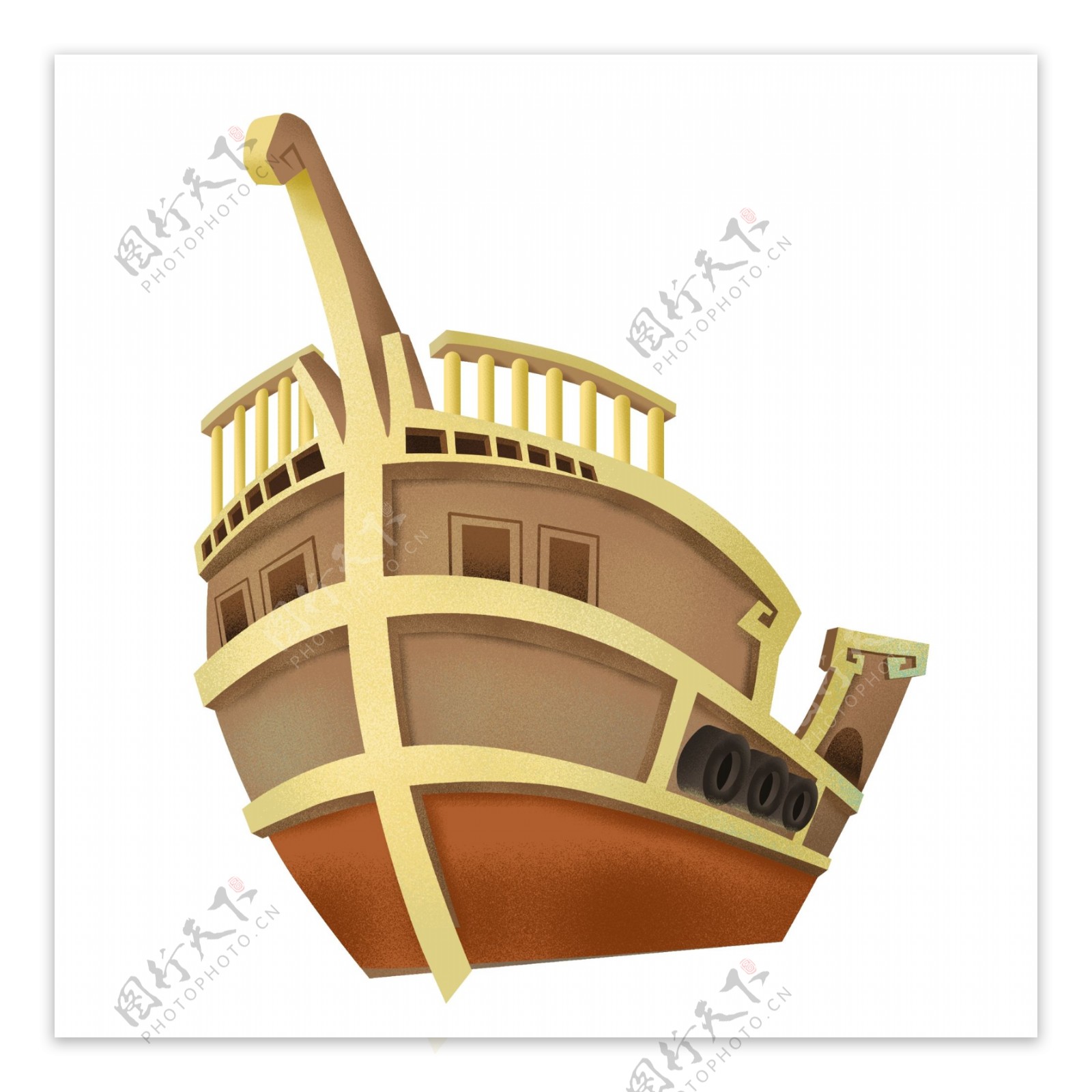 手绘一艘木船插画设计