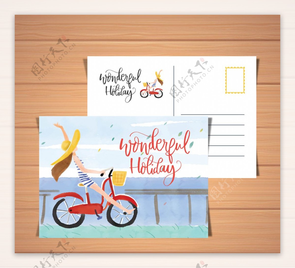 骑单车女子明信片