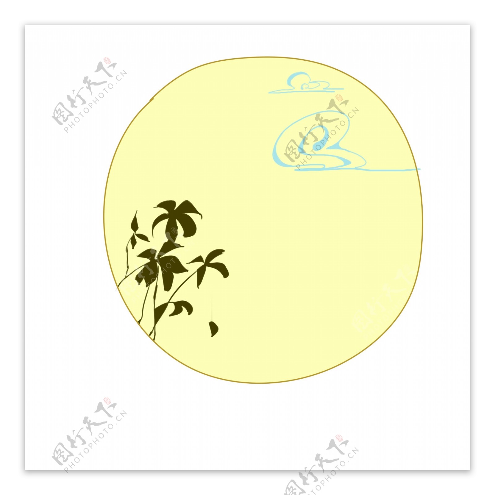 月圆植物边框插画