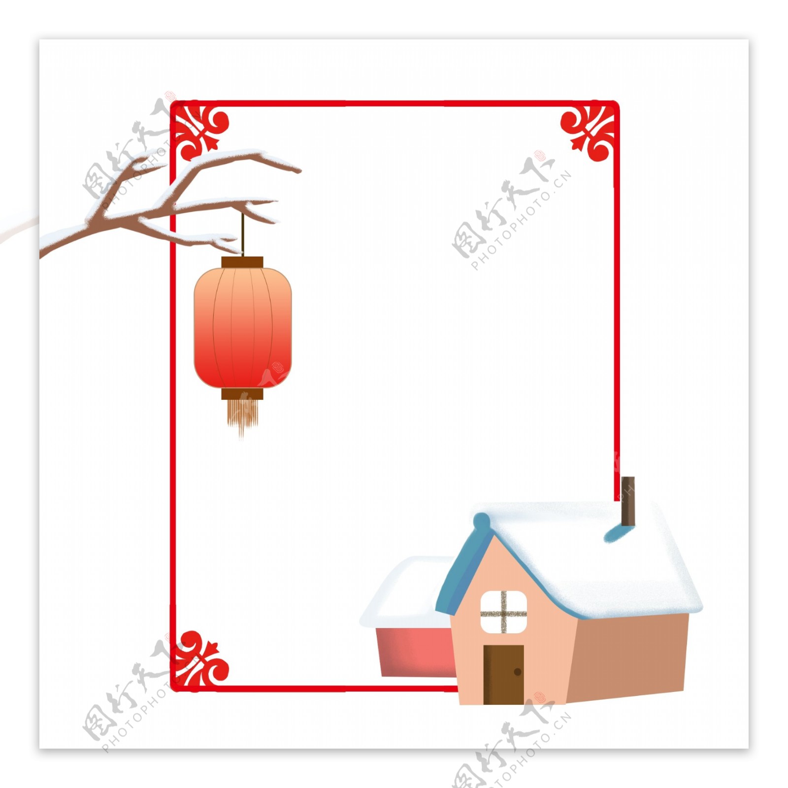 灯笼房子边框中国风边框跨年新年边框