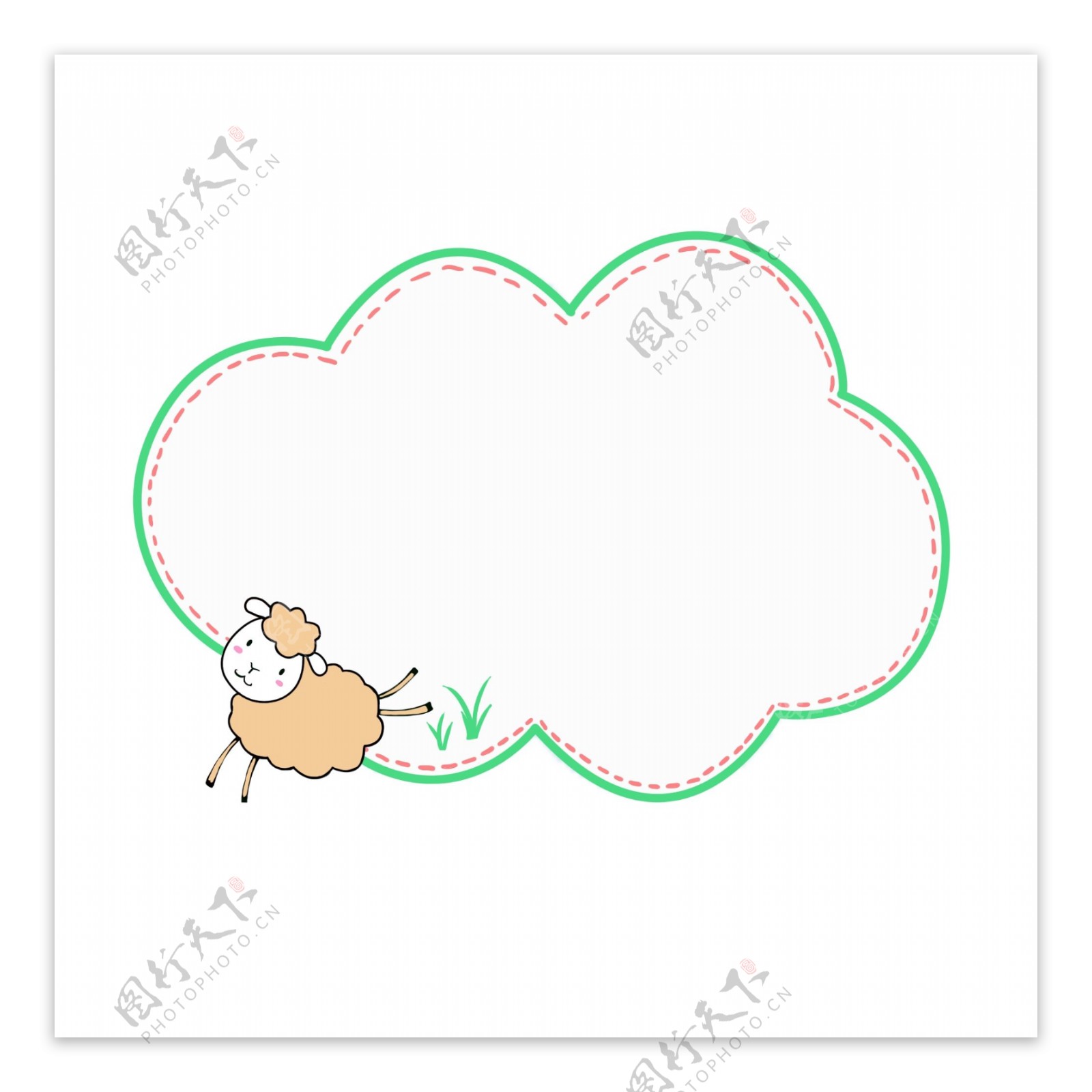 手绘云朵羊边框插画