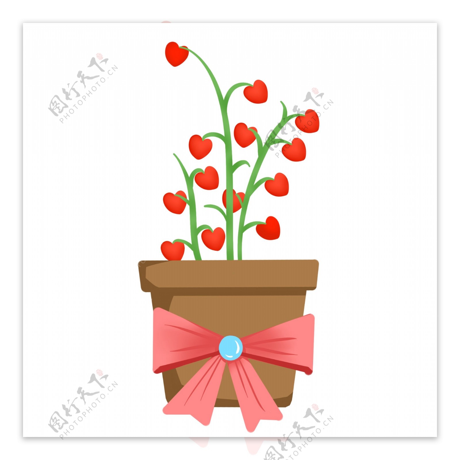 红色心形植物盆栽插画