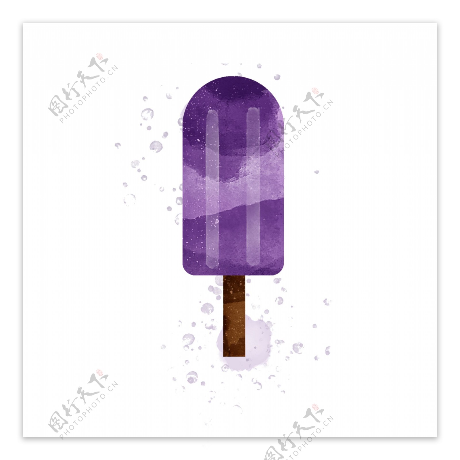 水彩笔触紫色葡萄味冰淇淋