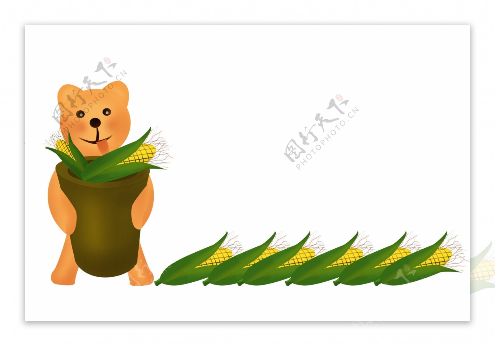 小熊和玉米分割线插画