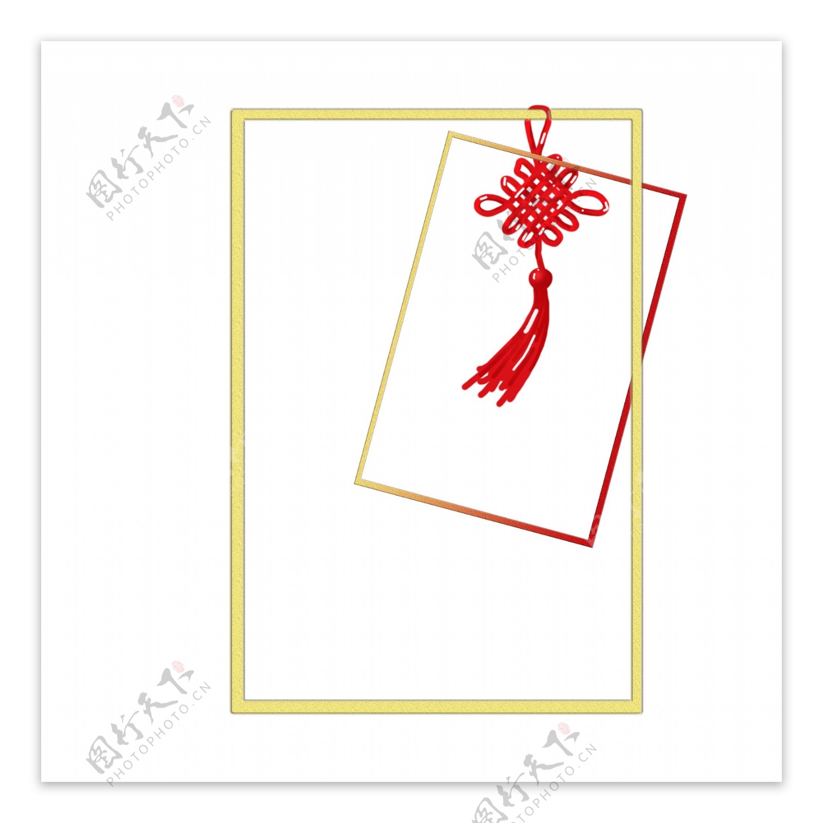 金色边框红色中国结手绘装饰
