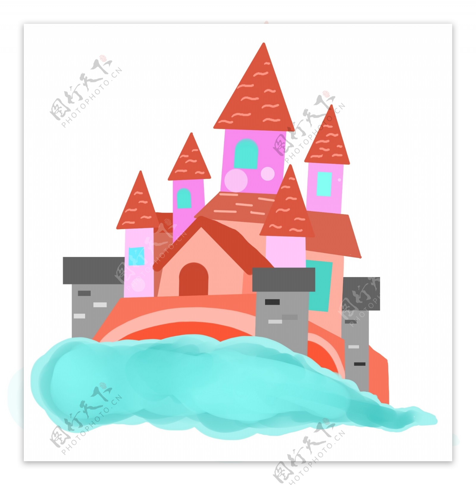 红色的建筑城堡插画