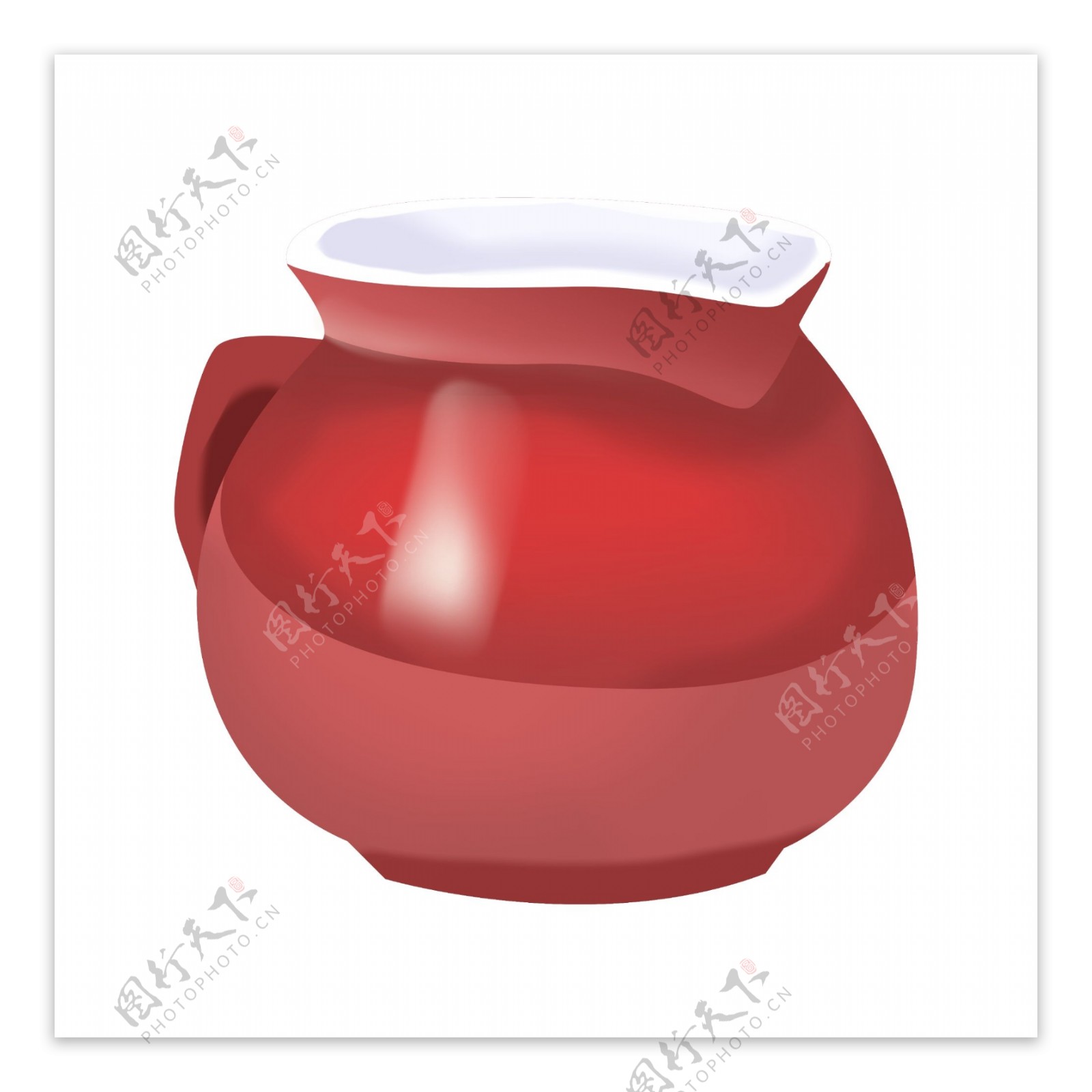 红色茶盅茶壶插画