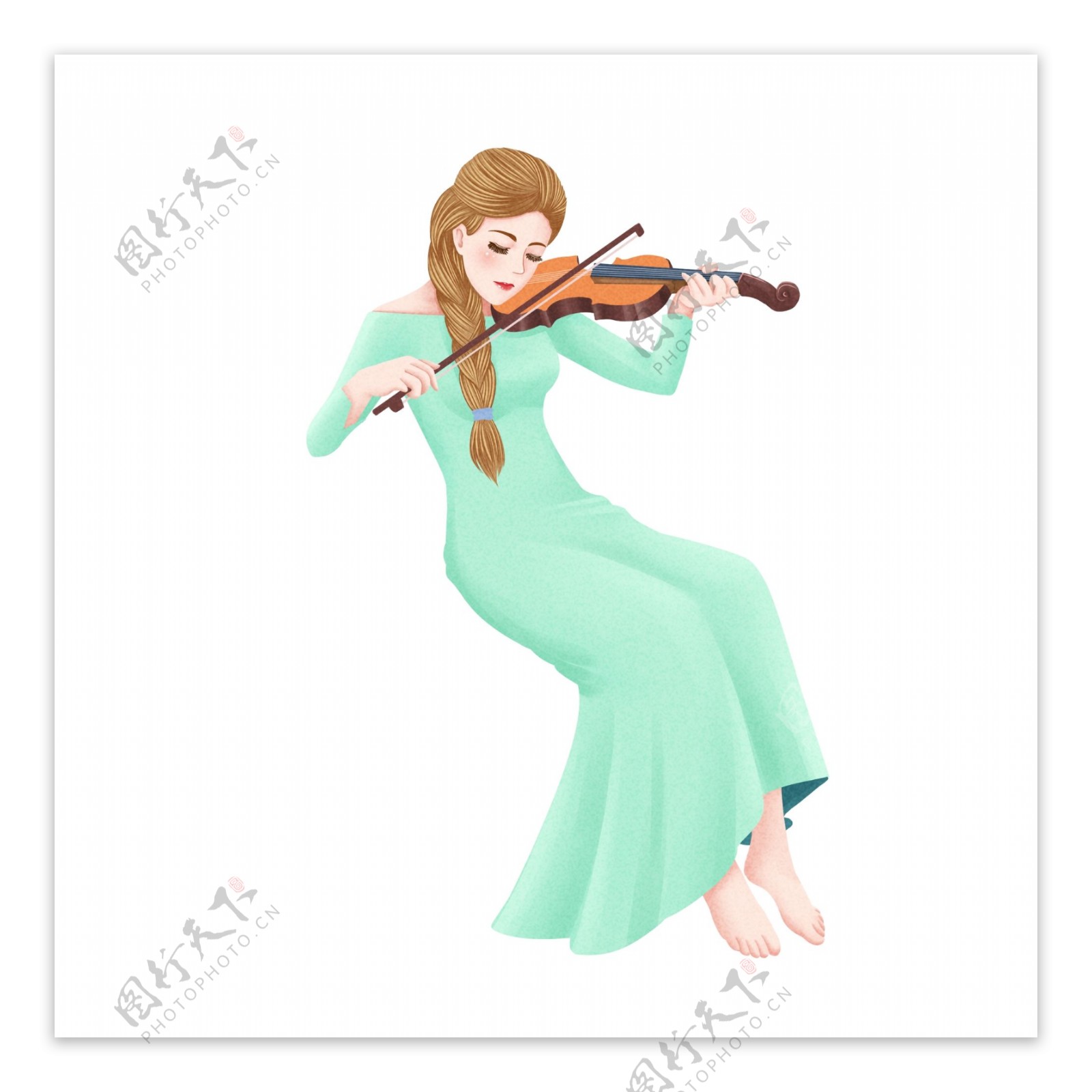梦幻手绘小清新拉小提琴的小仙女