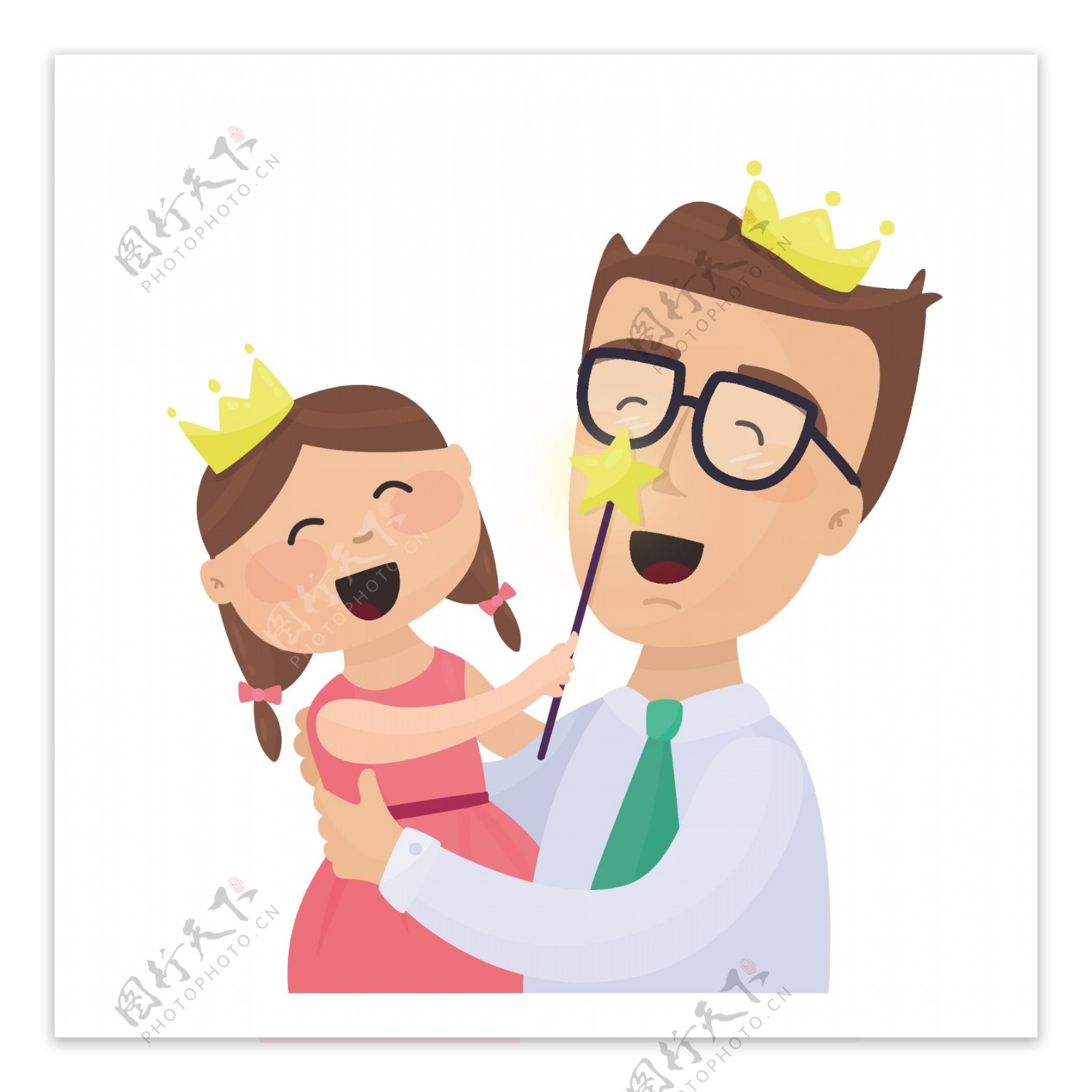 卡通可爱戴皇冠的父女俩矢量素材