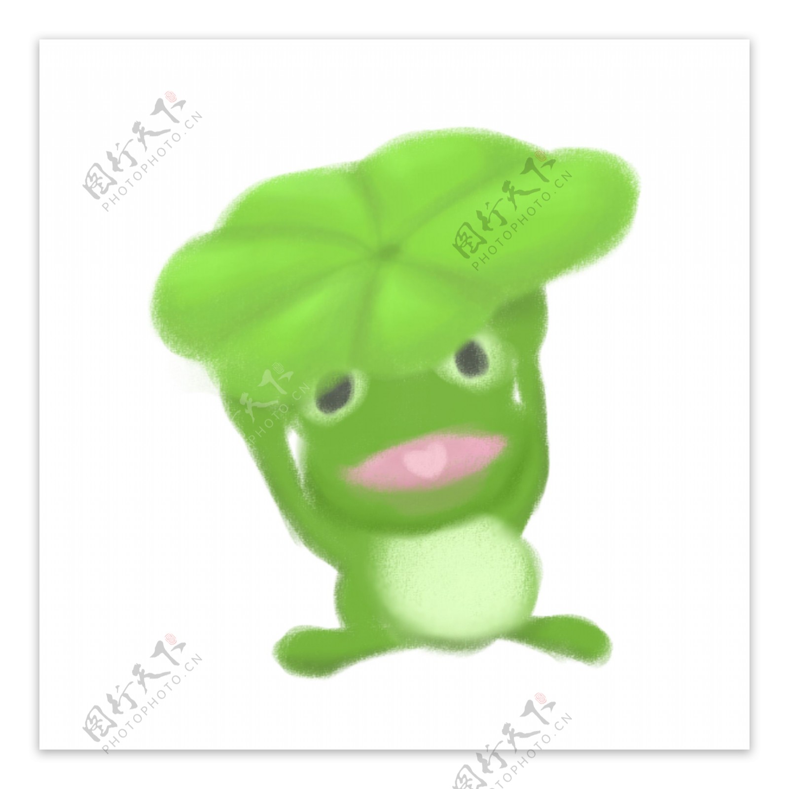 初夏绿色卡通手绘头顶荷叶的青蛙免抠PNG