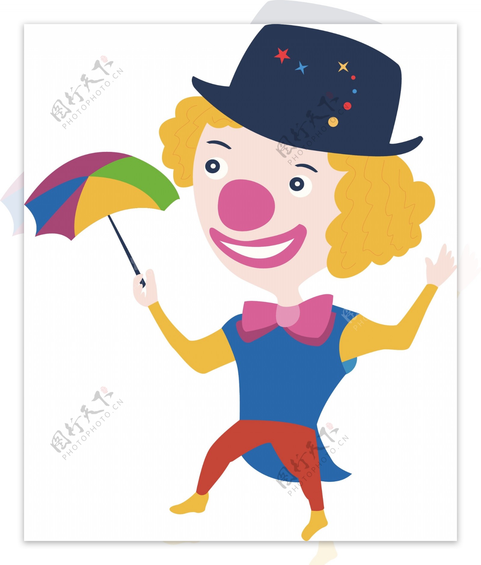 矢量玩雨伞的小丑矢量插画