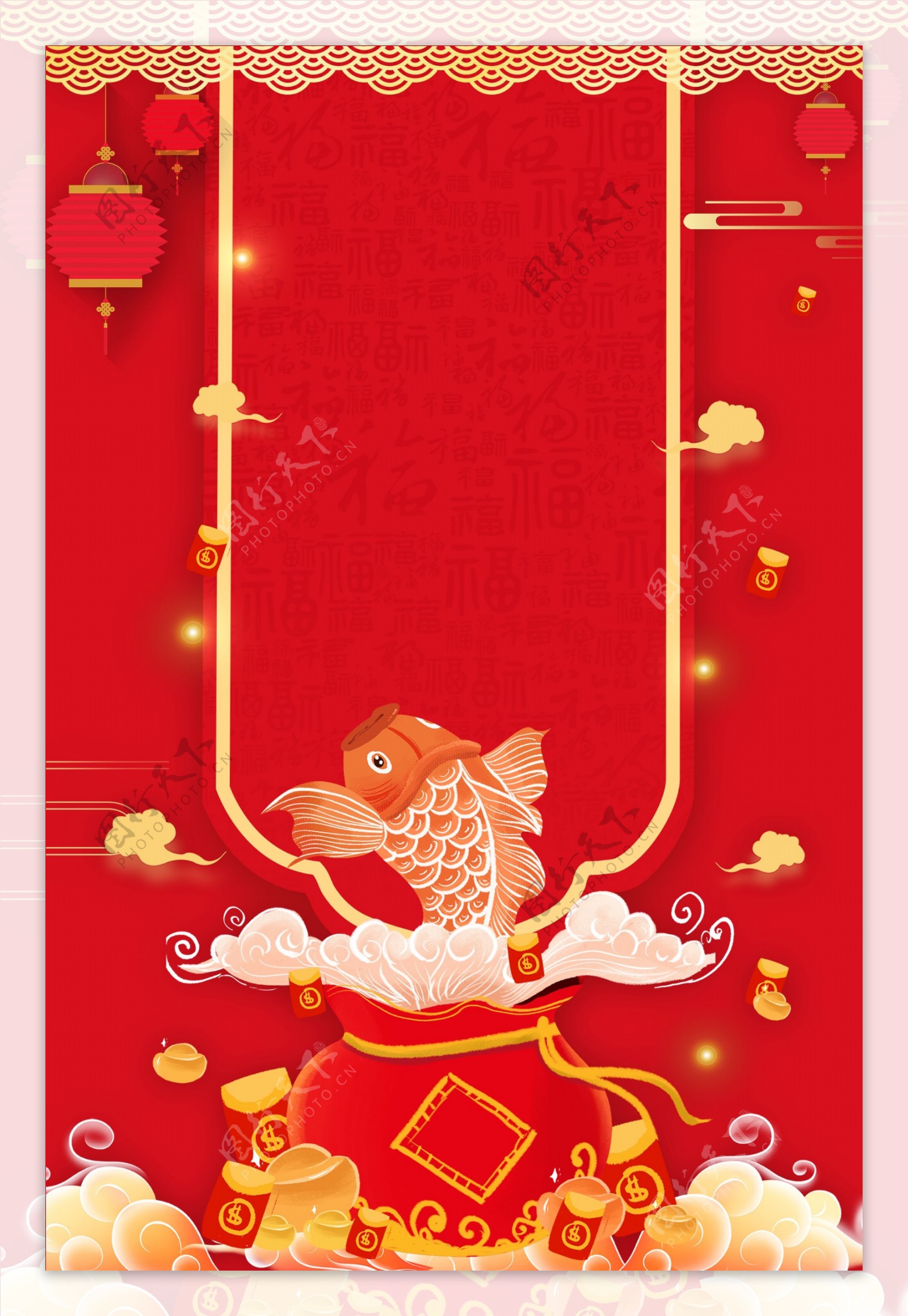 红色中国风新春开门红背景