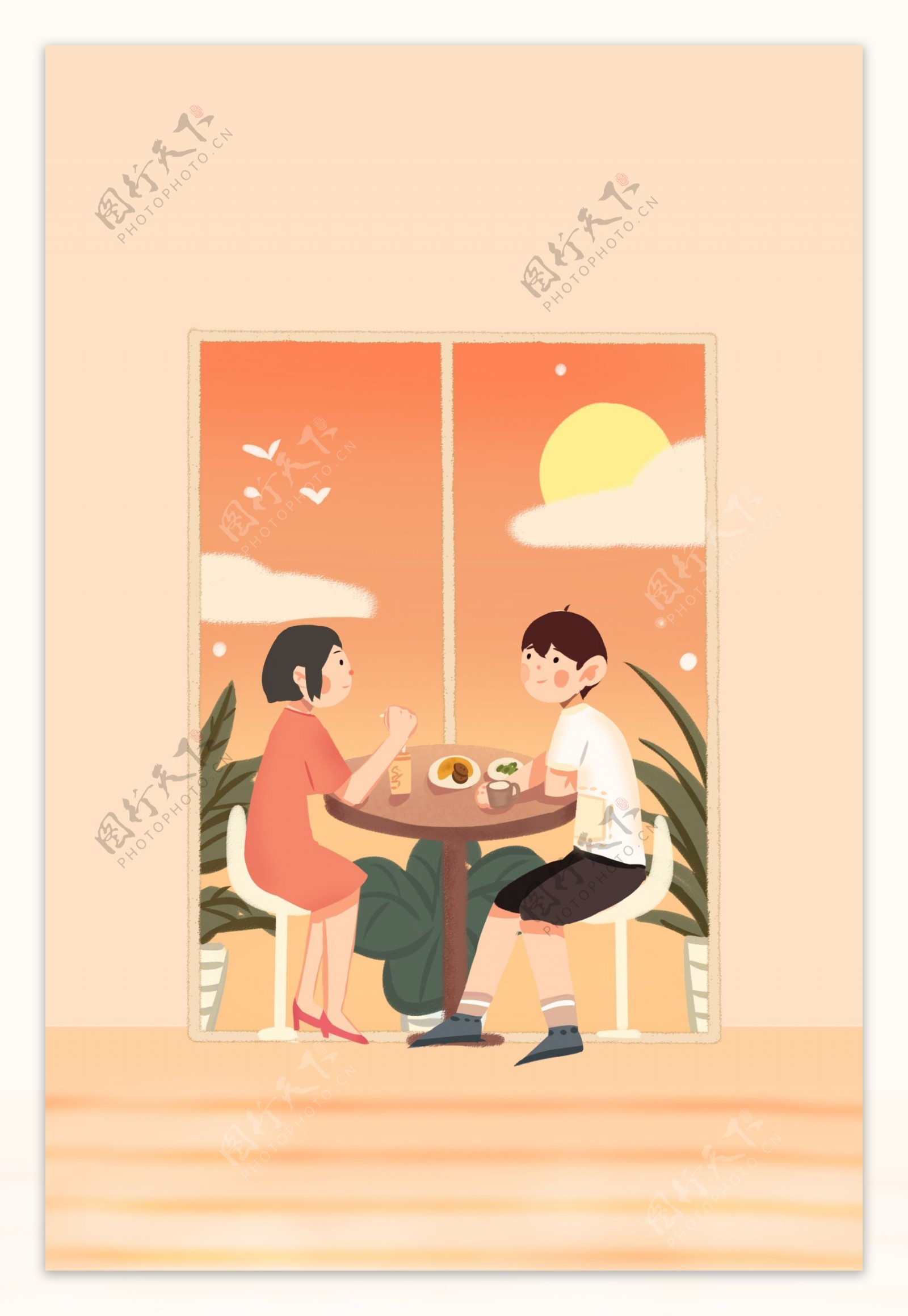 新年国外度假情侣约会插画风海报