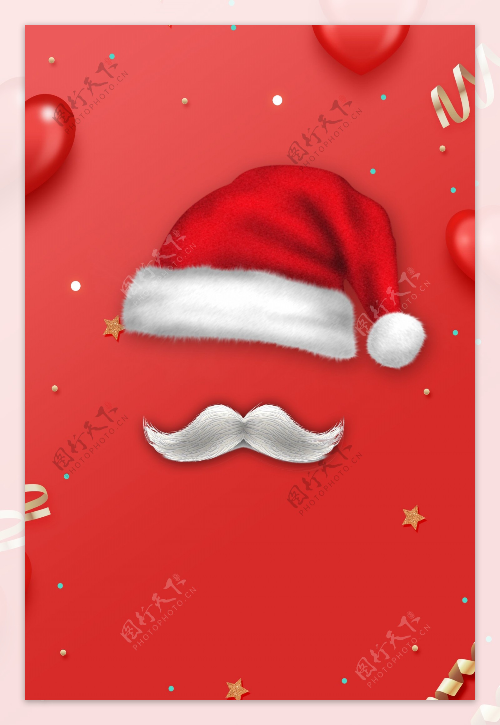 红色圣诞节圣诞帽广告背景