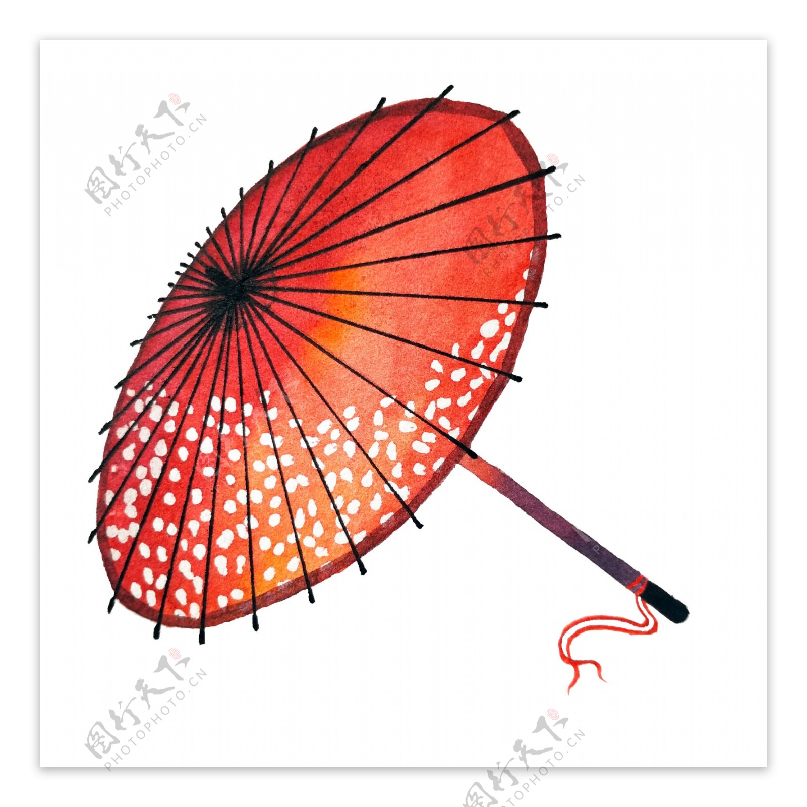 油纸伞红色花瓣水彩中国风折伞PNG