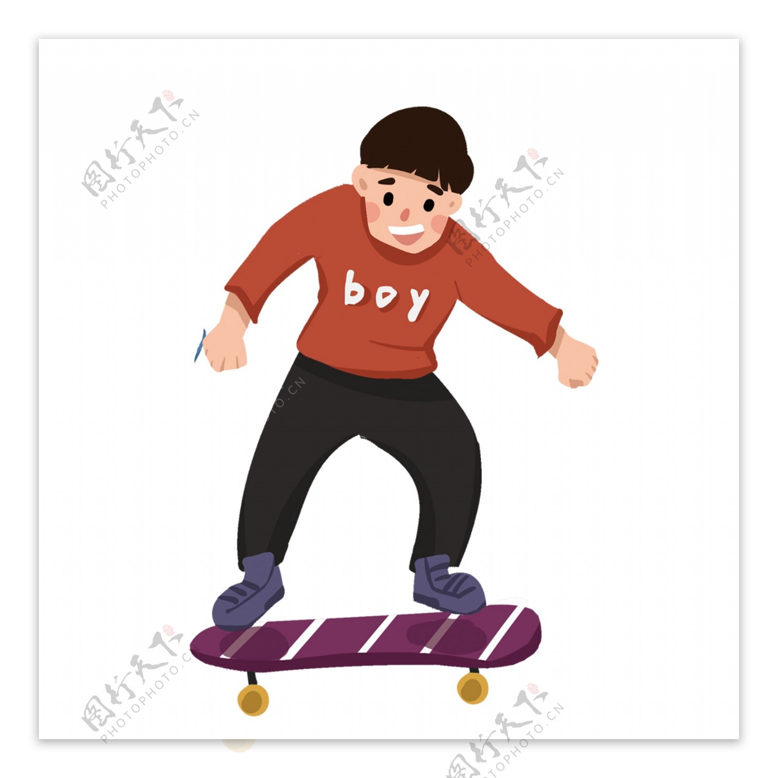 小男孩在玩划板免抠图