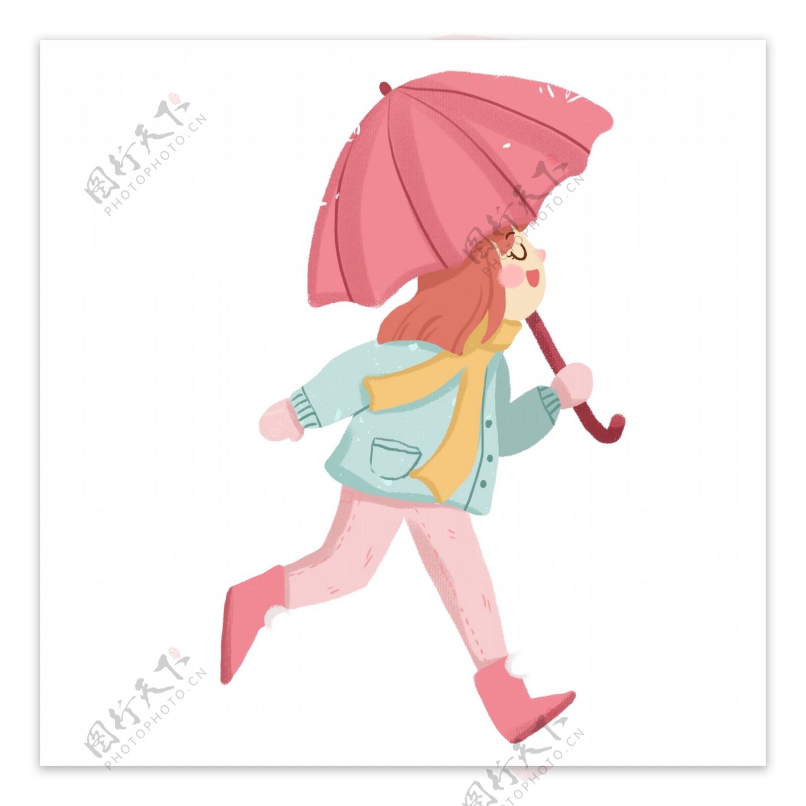 彩色创意打着雨伞的女孩元素