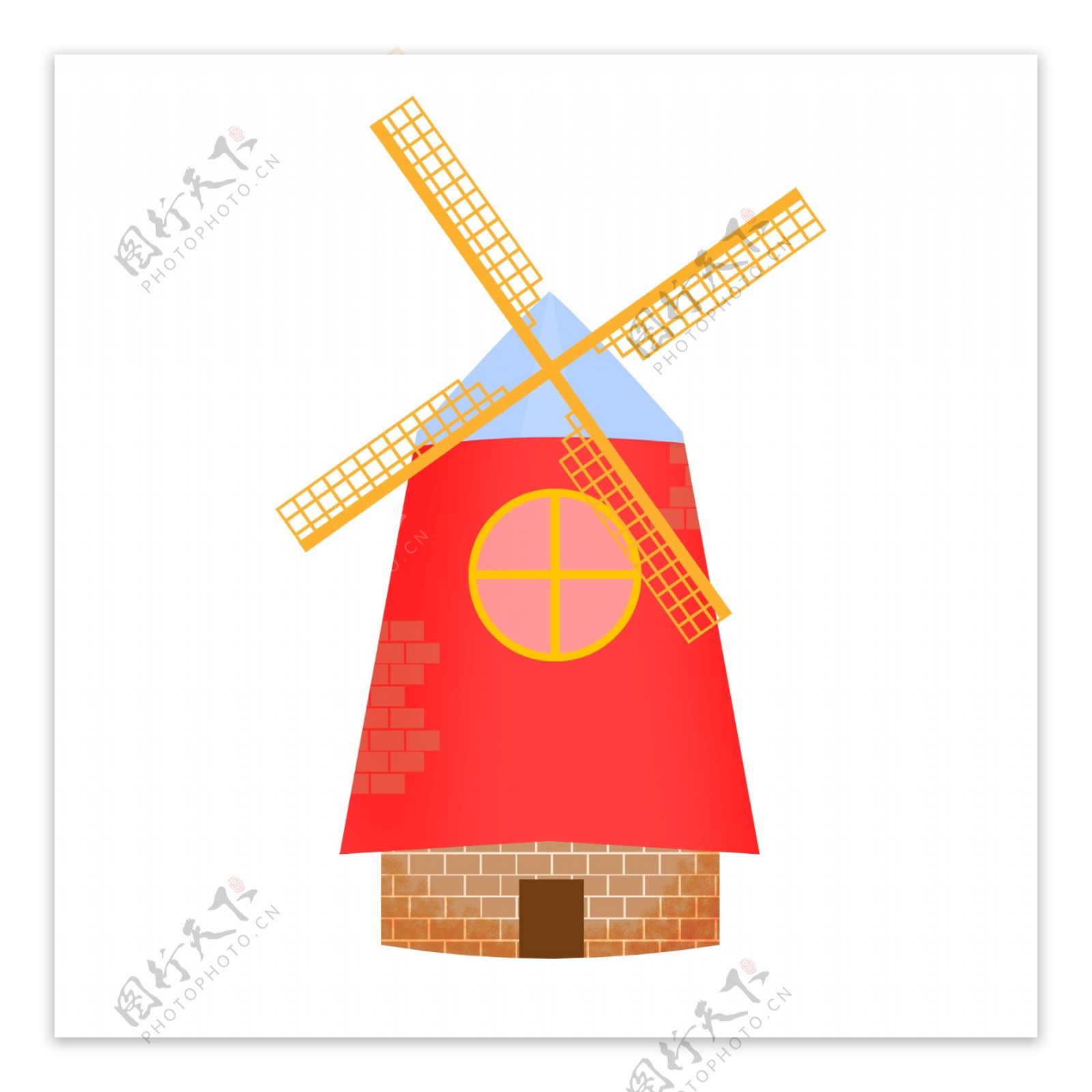 田园风车红色手绘卡通欧洲建筑广告素材