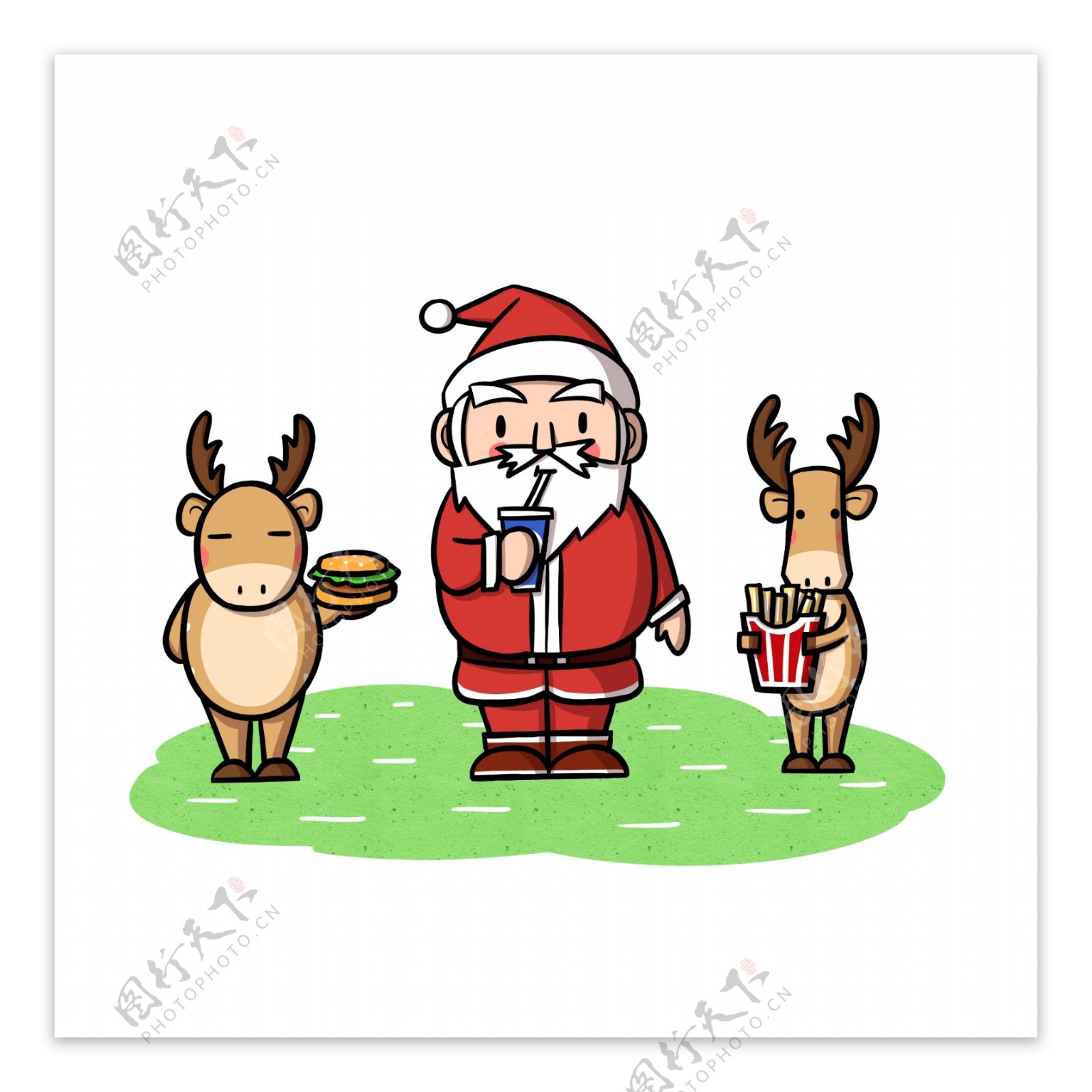 圣诞老人驯鹿吃东西png透明底
