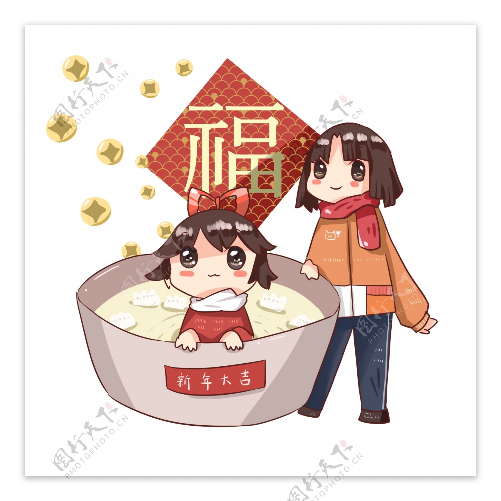 女孩吃饺子迎新春