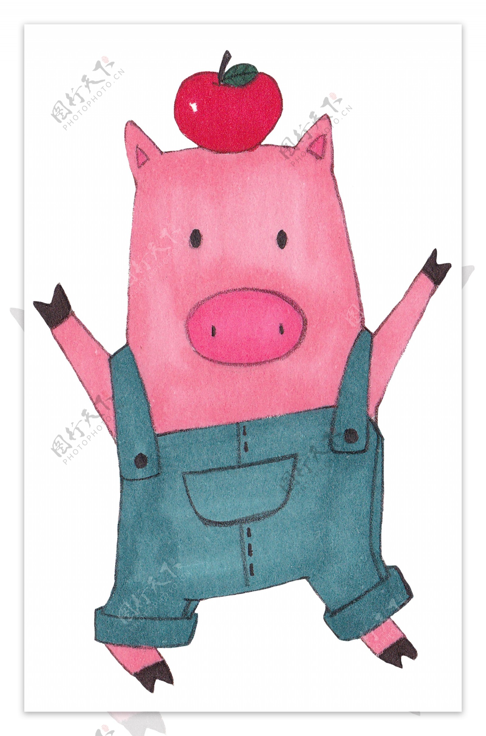 水彩粉色小猪插画