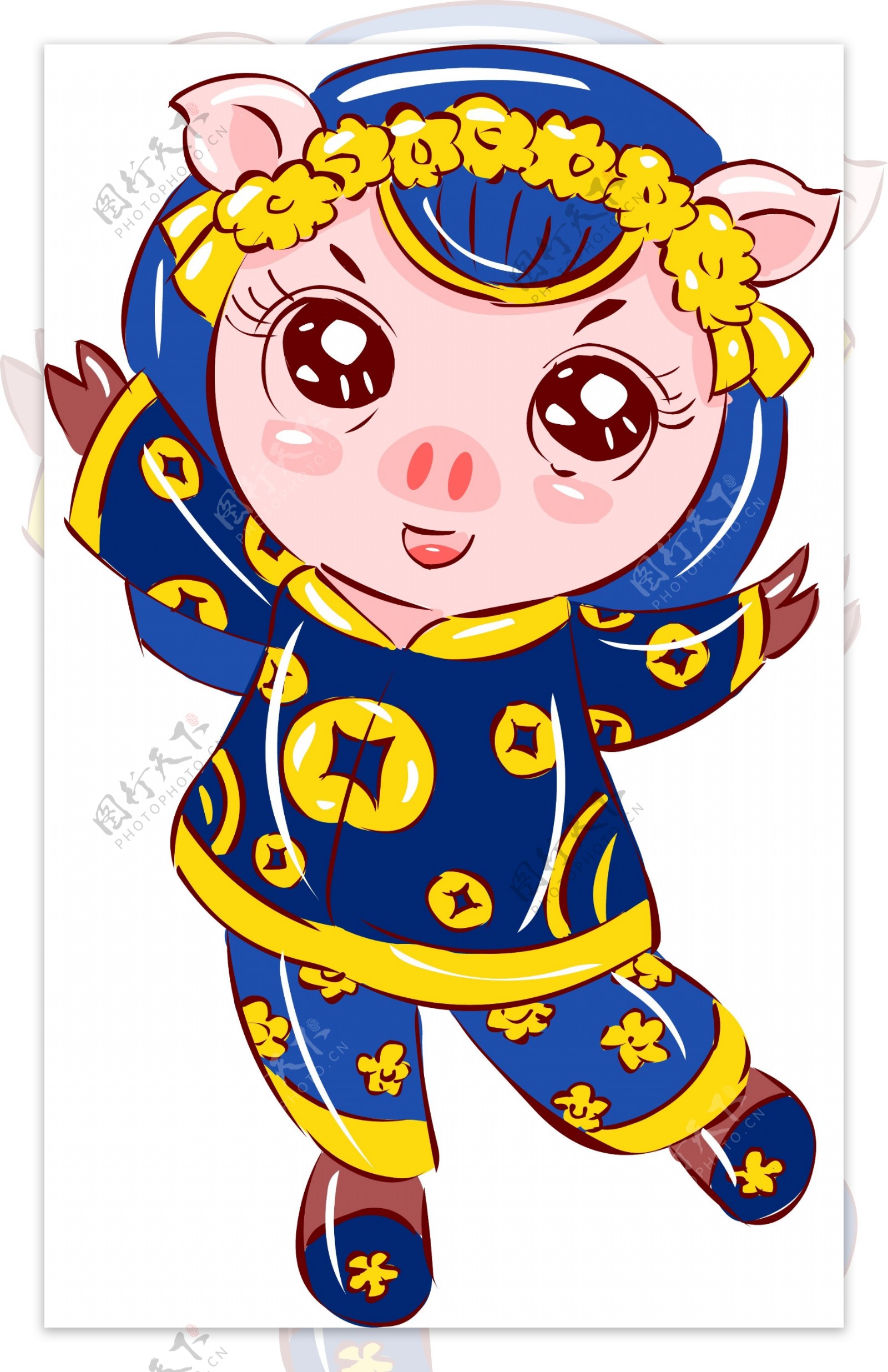 2019猪年新年蓝色手绘卡通吉祥猪猪