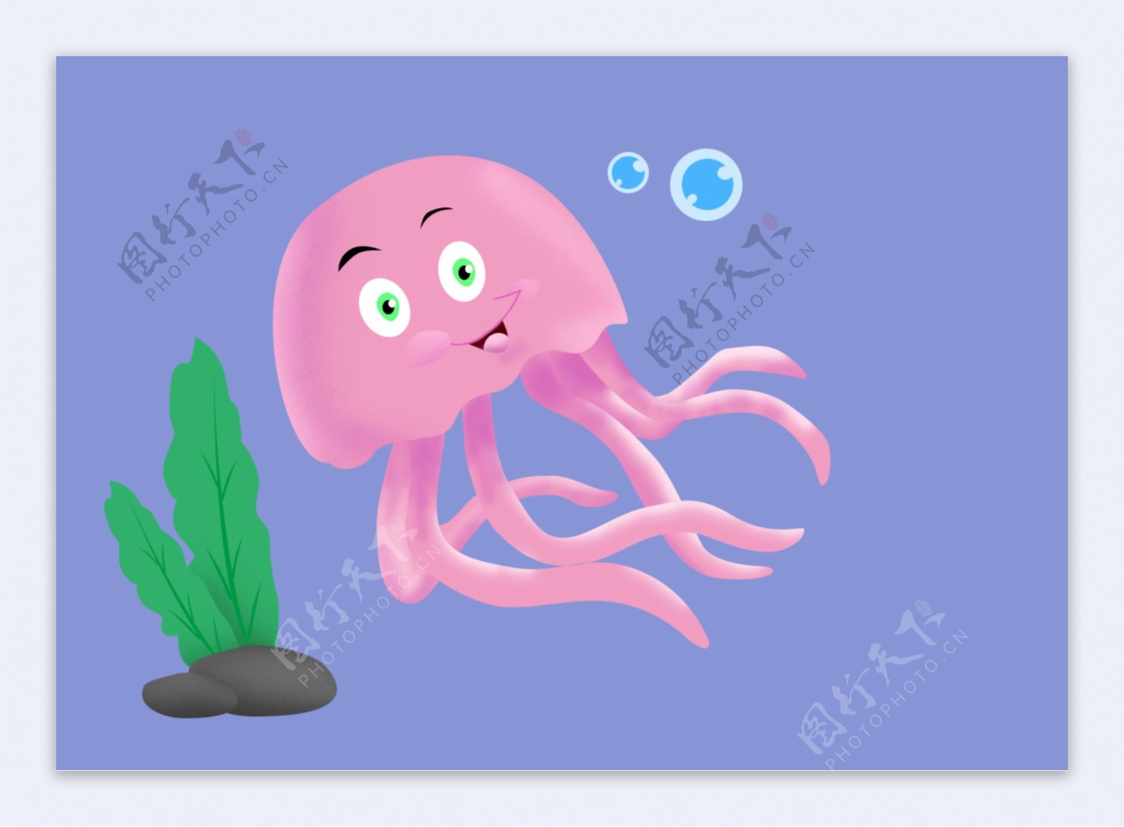 彩色手绘海洋卡通鱼元素粉色水母