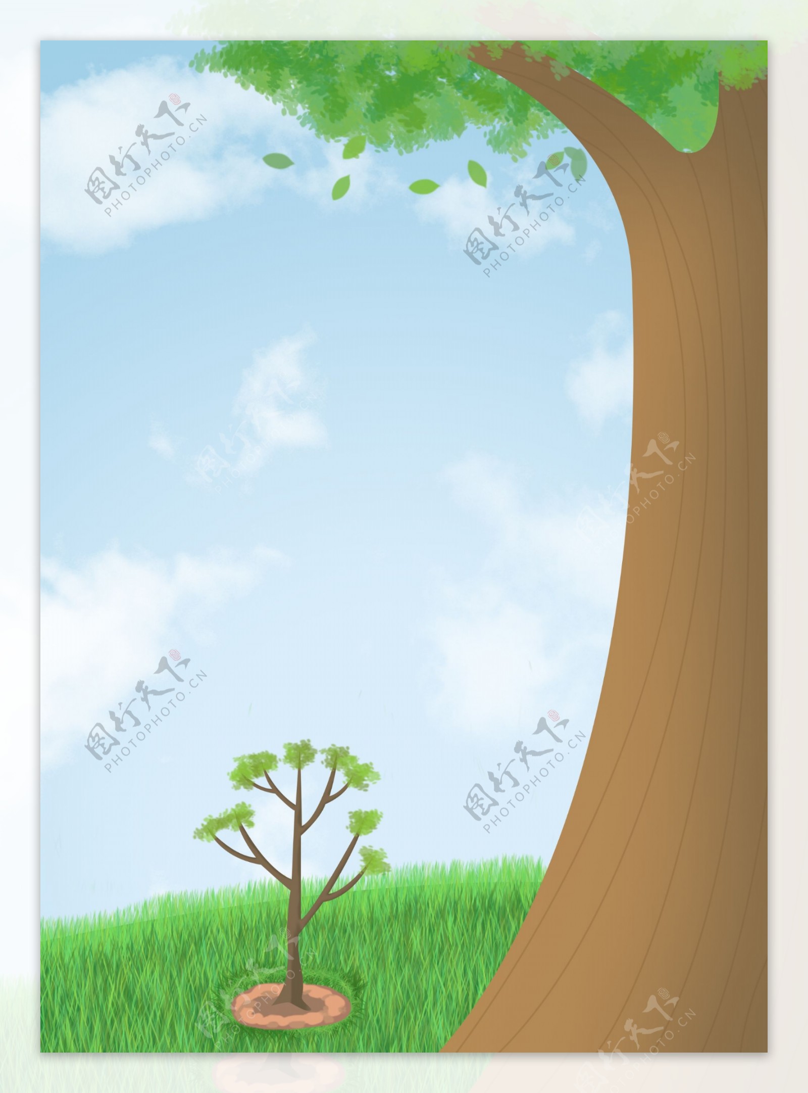 手绘卡通插画树木背景设计