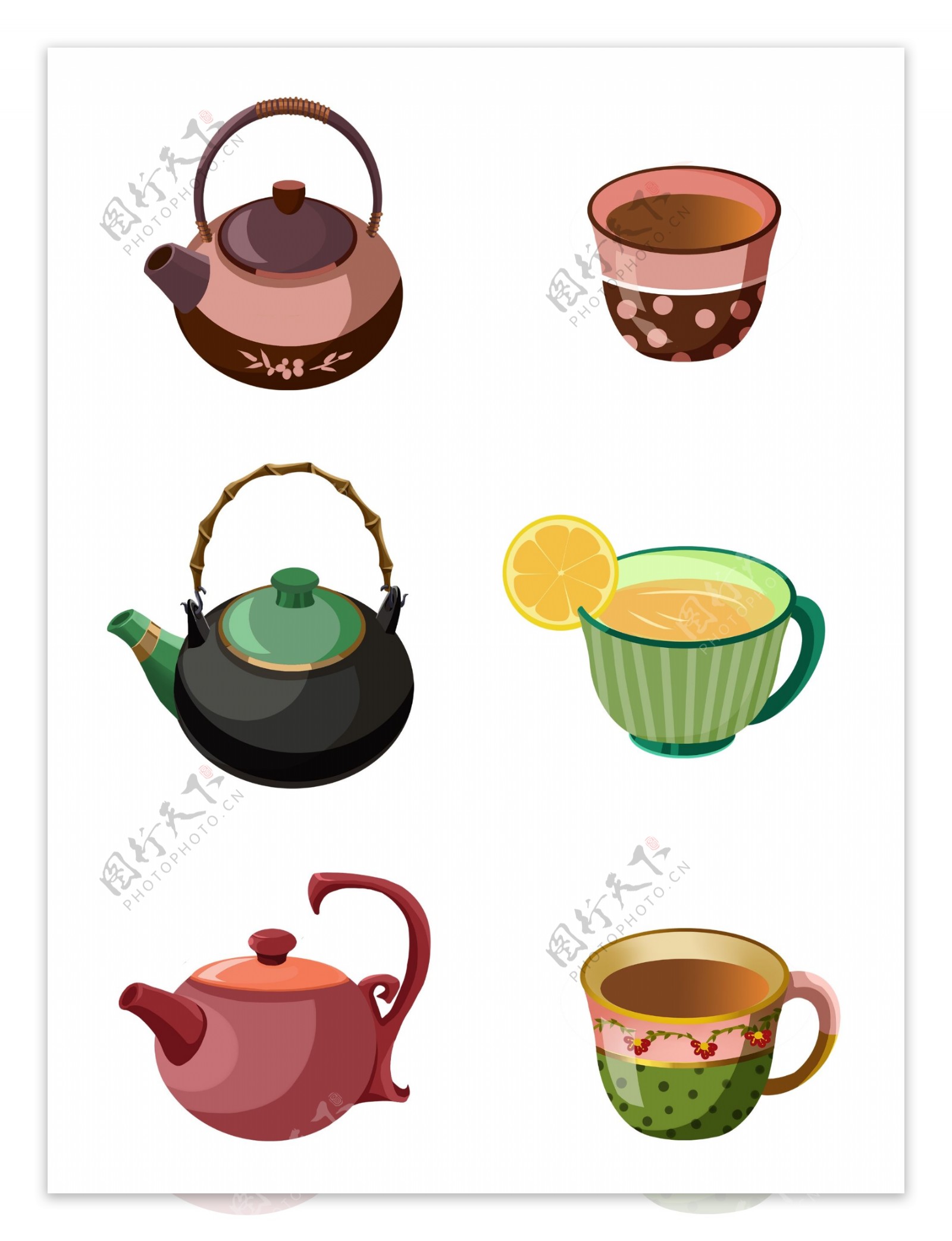 手绘茶具茶饮元素免抠png陶瓷茶壶茶杯