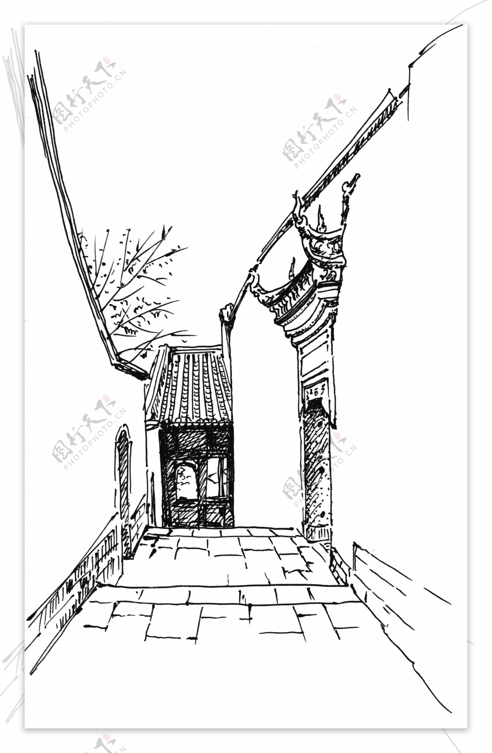 重庆湖广会馆钢笔手绘小巷