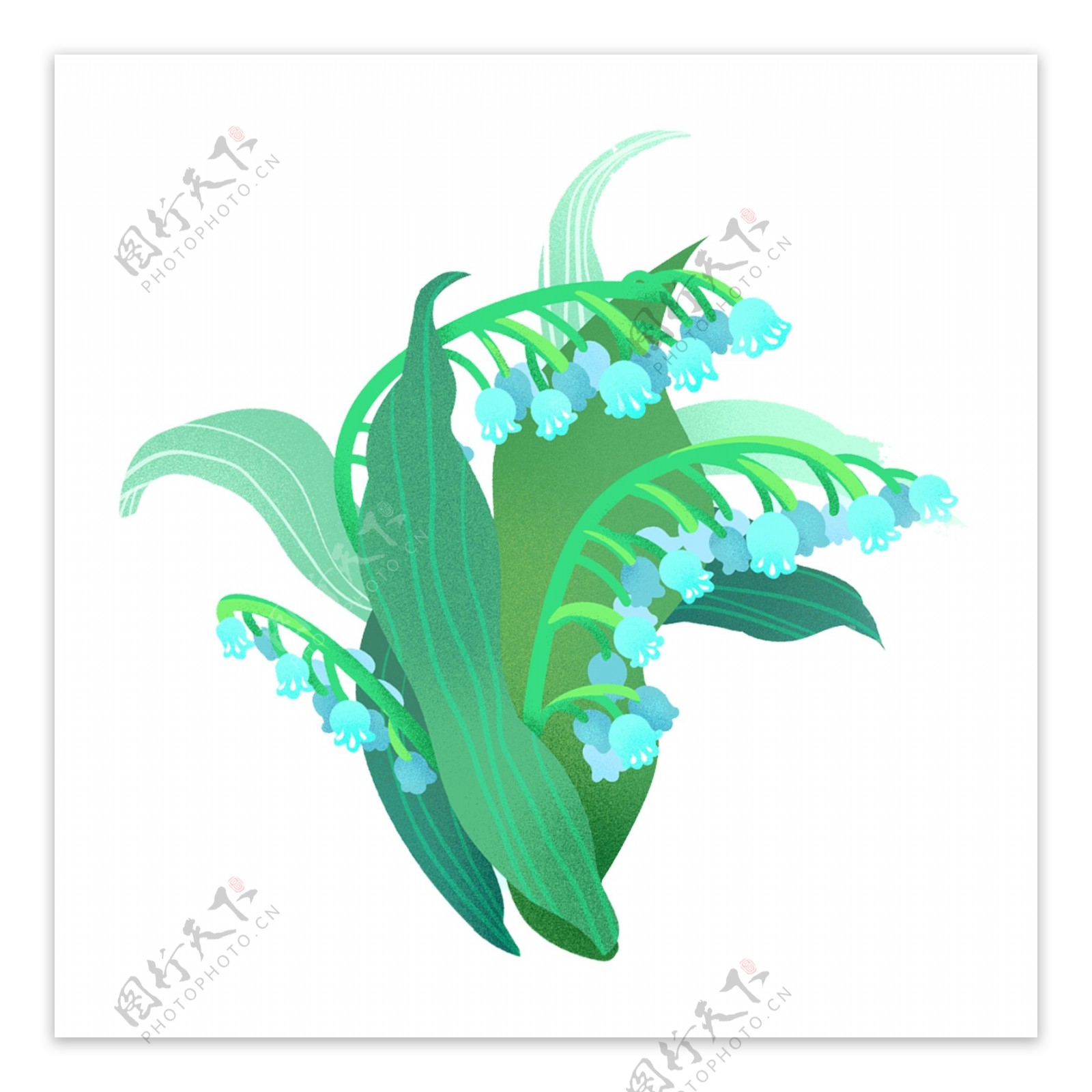 蓝色水彩花卉卡通透明素材