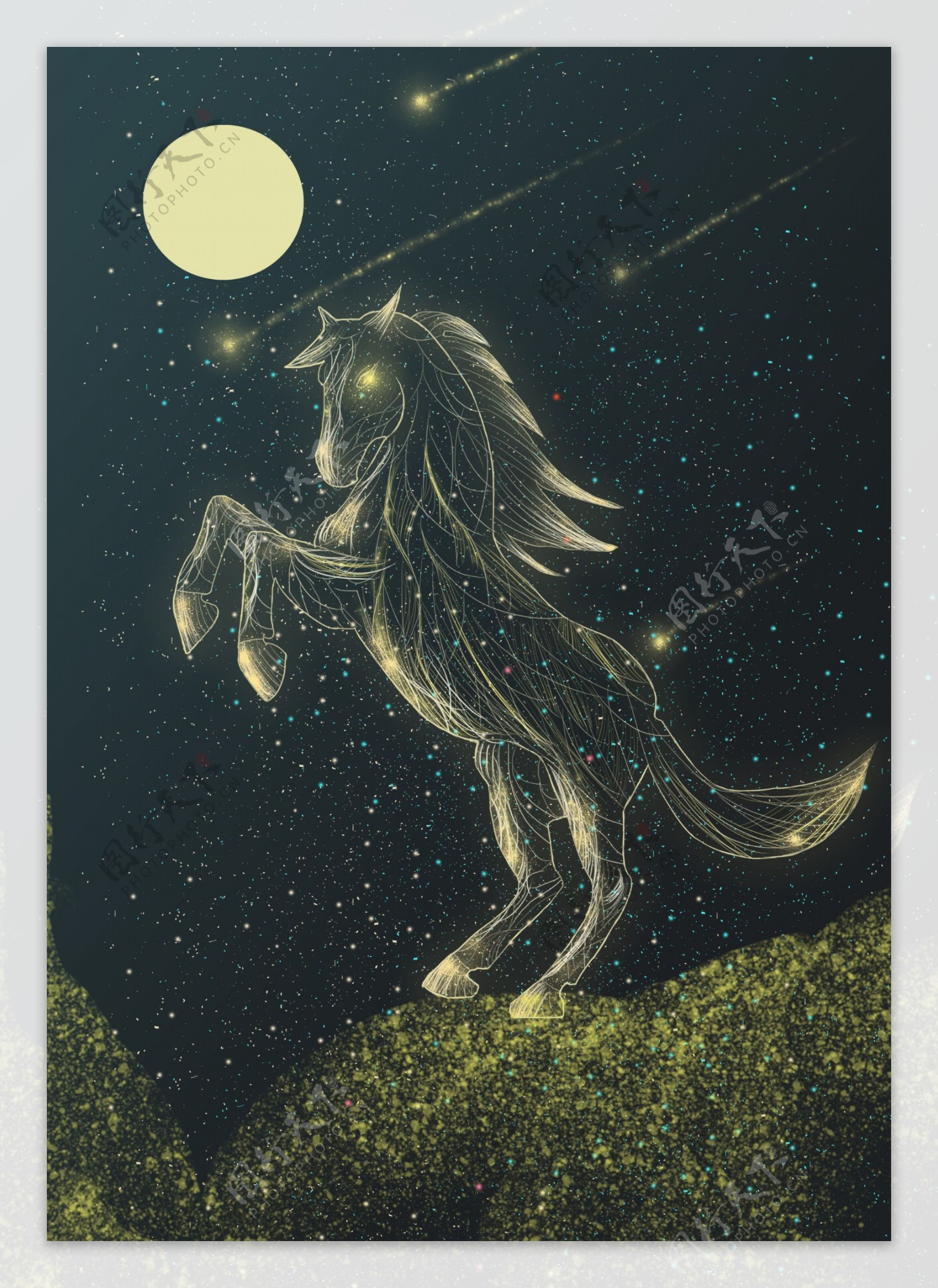治愈系抽象星空奔腾的马唯美夜色晚安世界