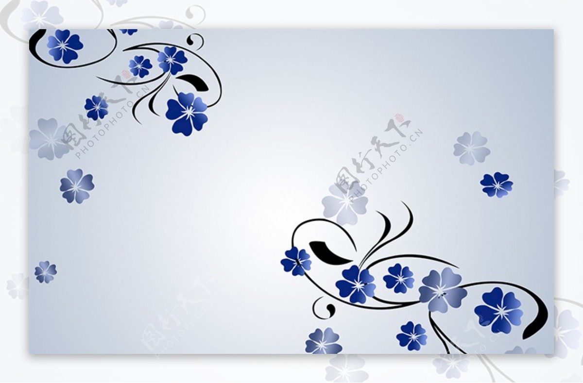 蓝色花朵花纹电视背景墙