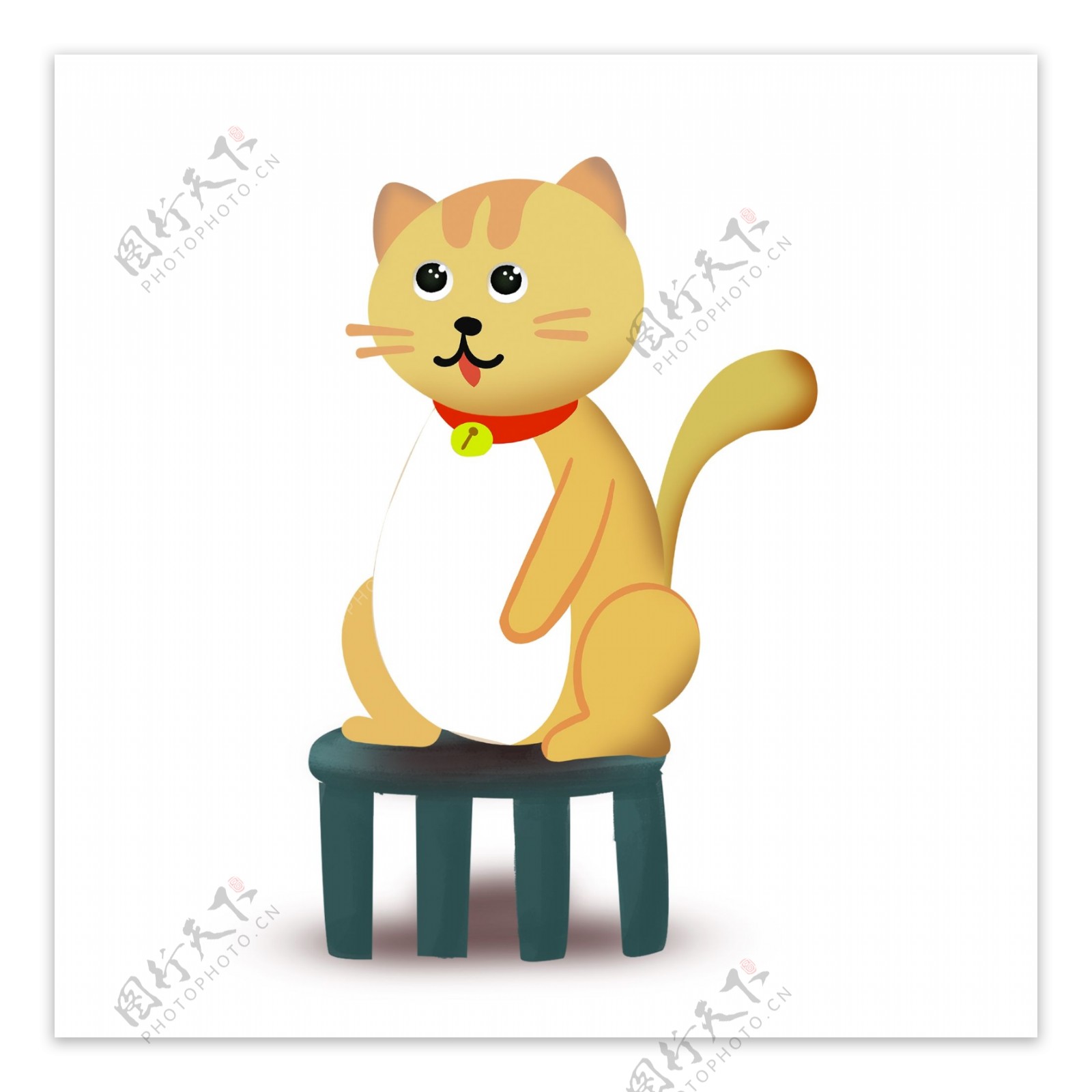 卡通手绘站在凳子上的猫咪