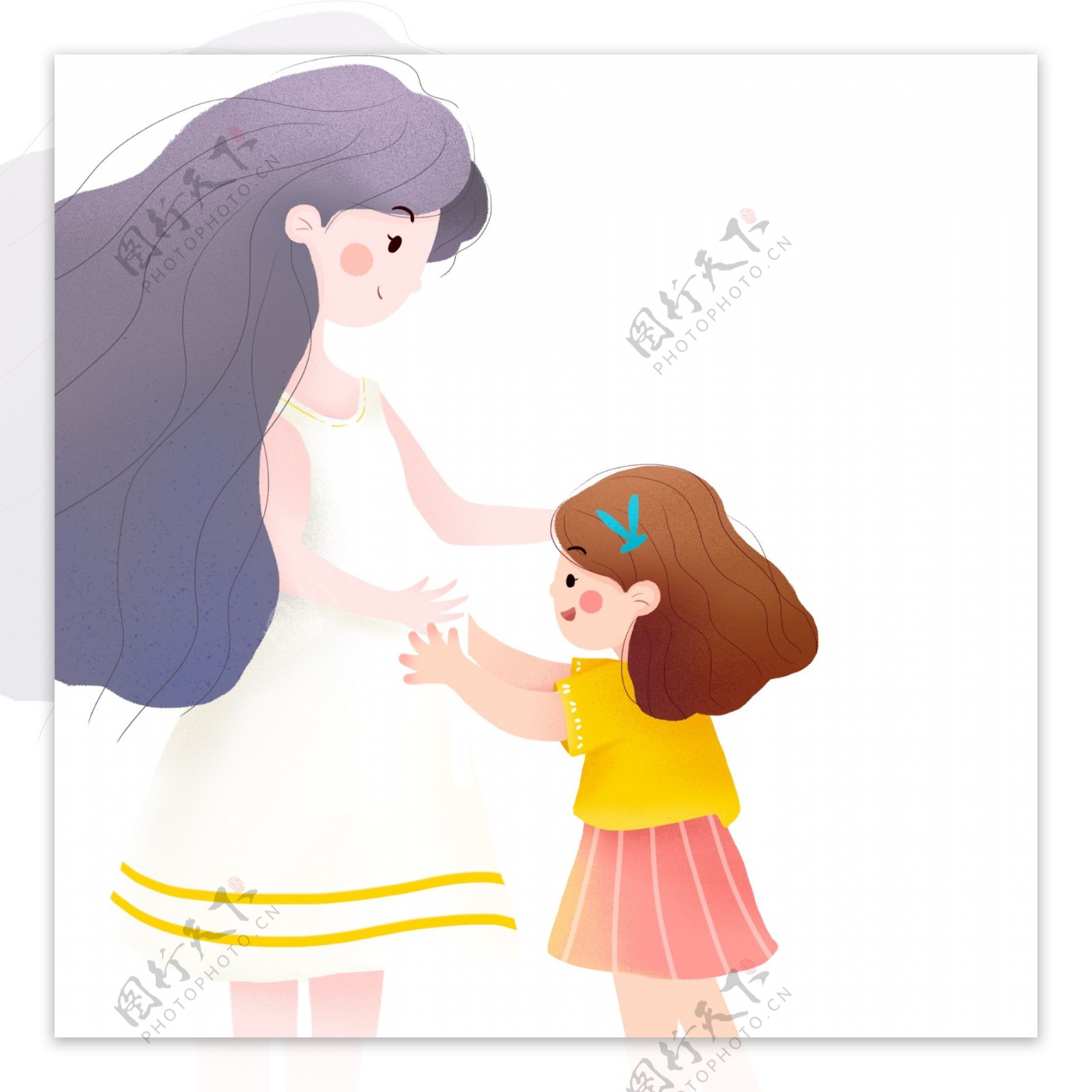 卡通怀孕的妈妈和女儿温馨互动