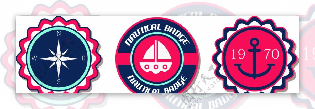 圆形航海徽章指南针帆船