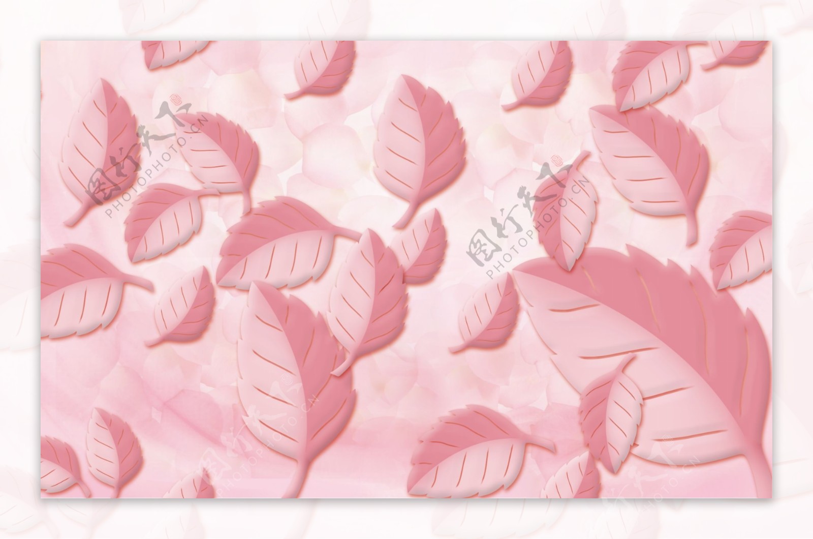 树叶粉色背景立体背景墙壁画