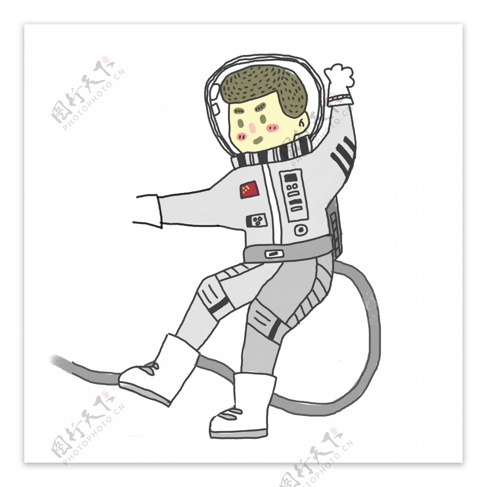 卡通手绘一个宇航员插画人物