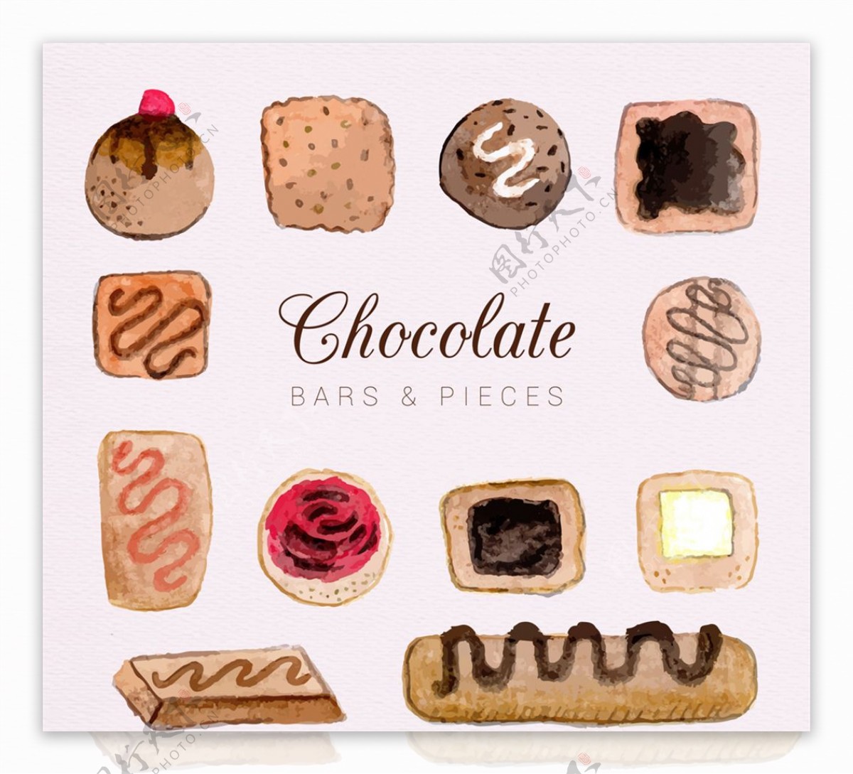 12款手绘巧克力块和巧克力条