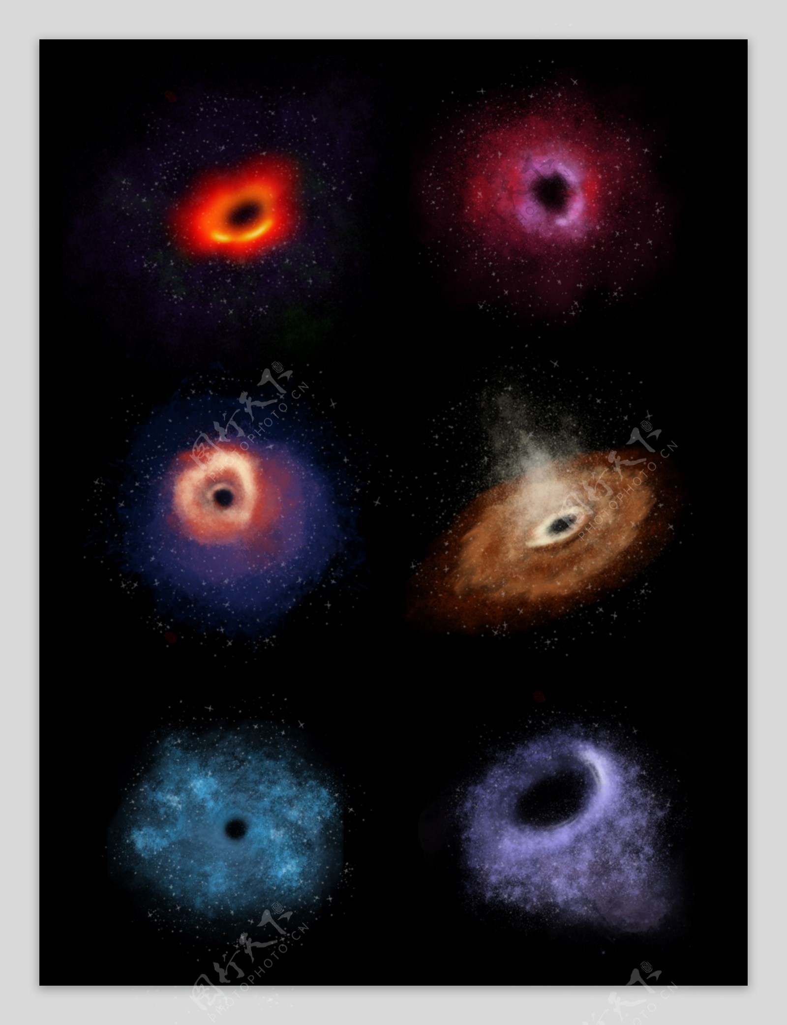 手绘各种写实风宇宙黑洞元素套图