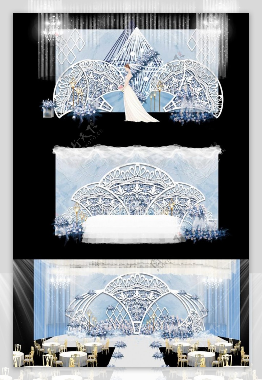 现代简约蓝色欧式婚礼布置效果图