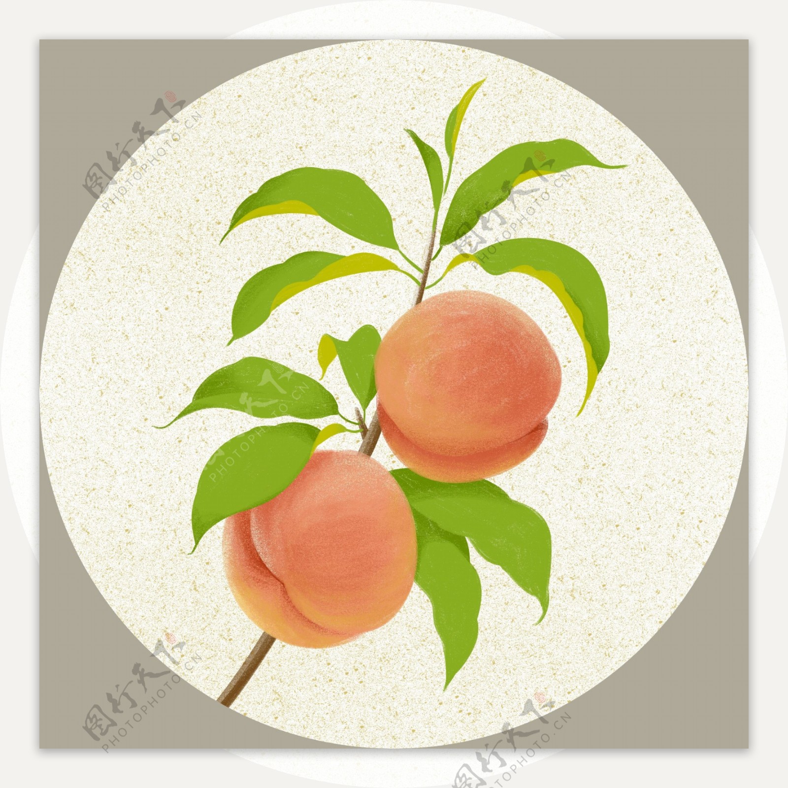 新中式水蜜桃水果装饰画