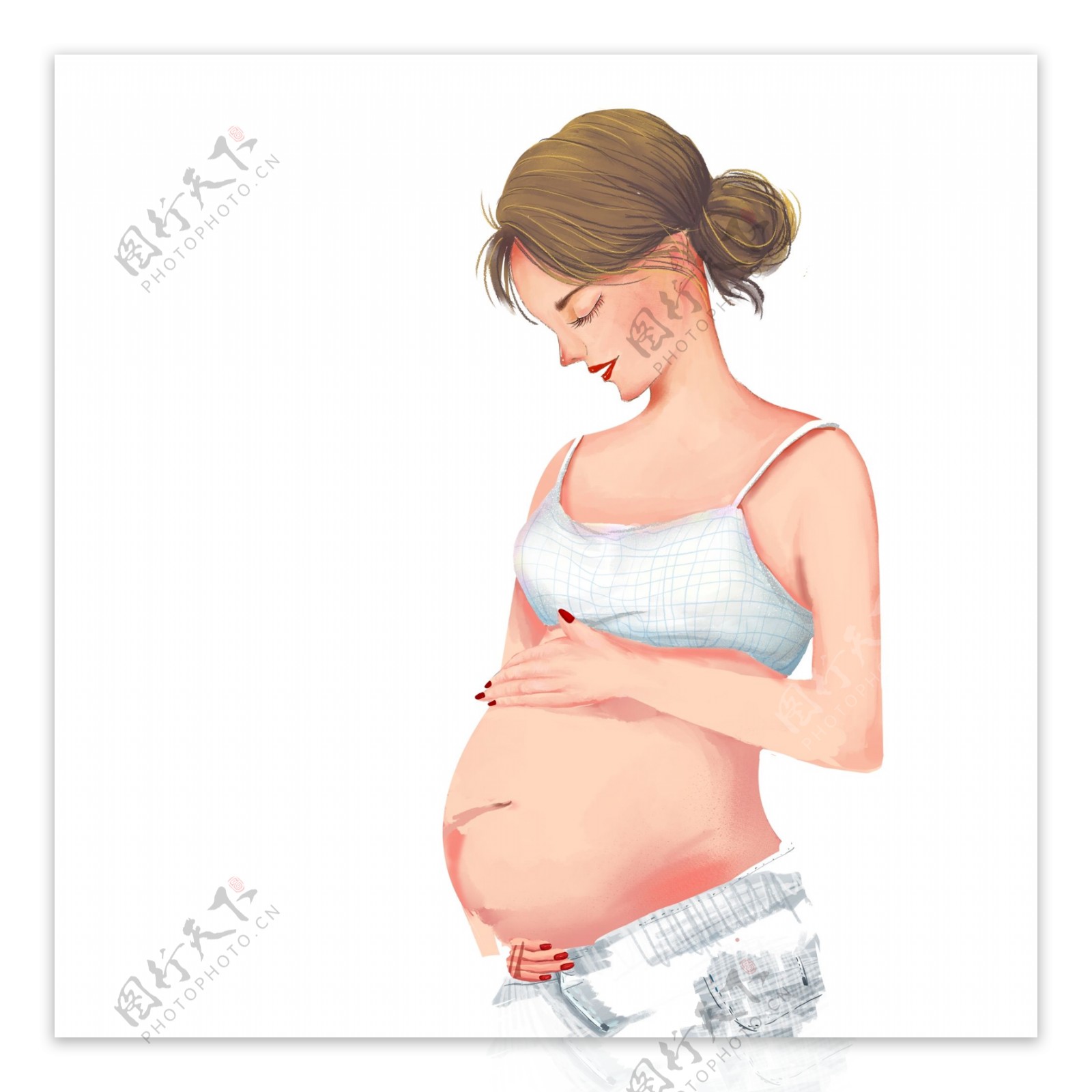 手绘母亲节一个怀孕的妈妈人物设计