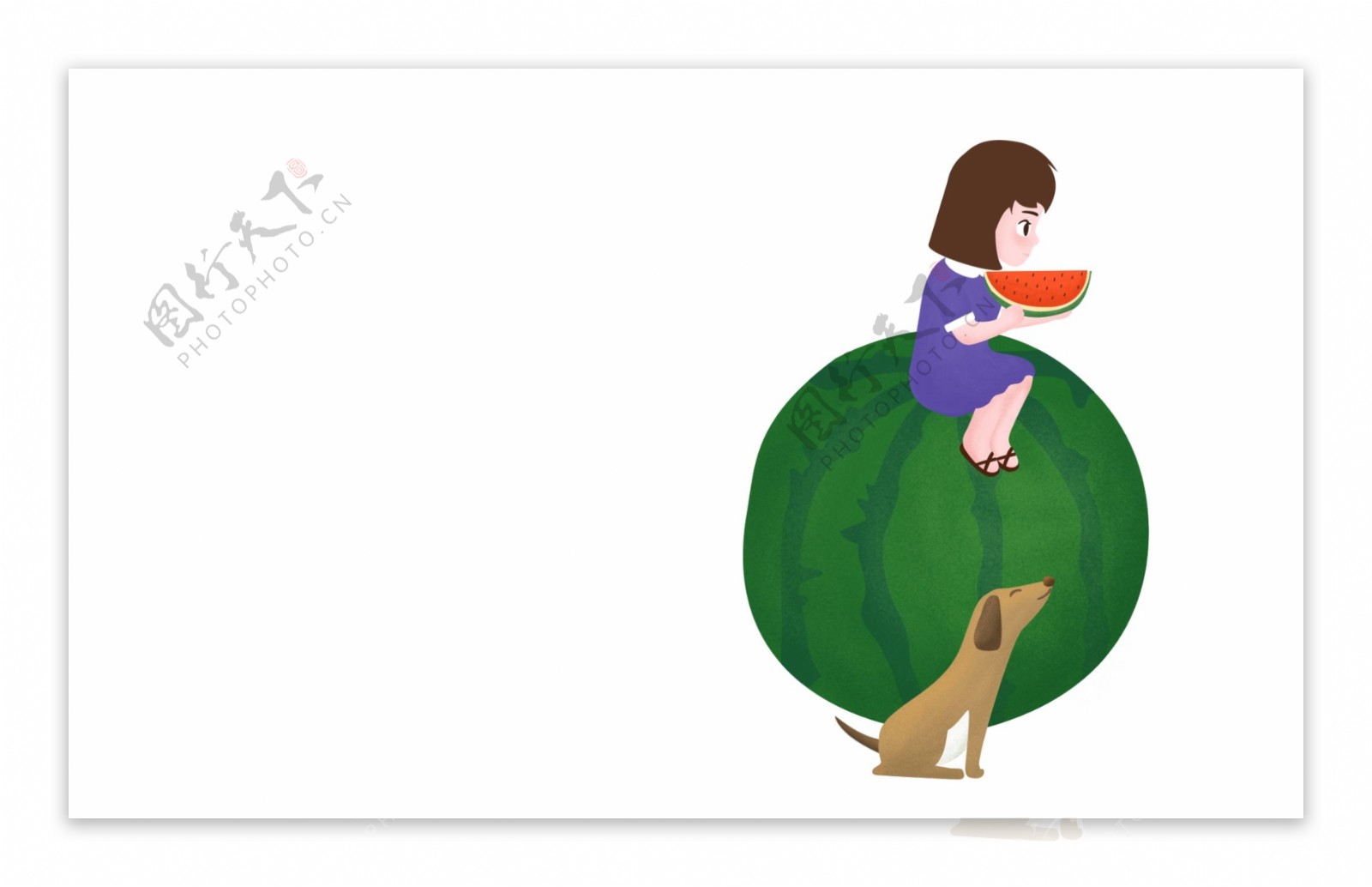 喜欢吃西瓜乘凉的小女孩