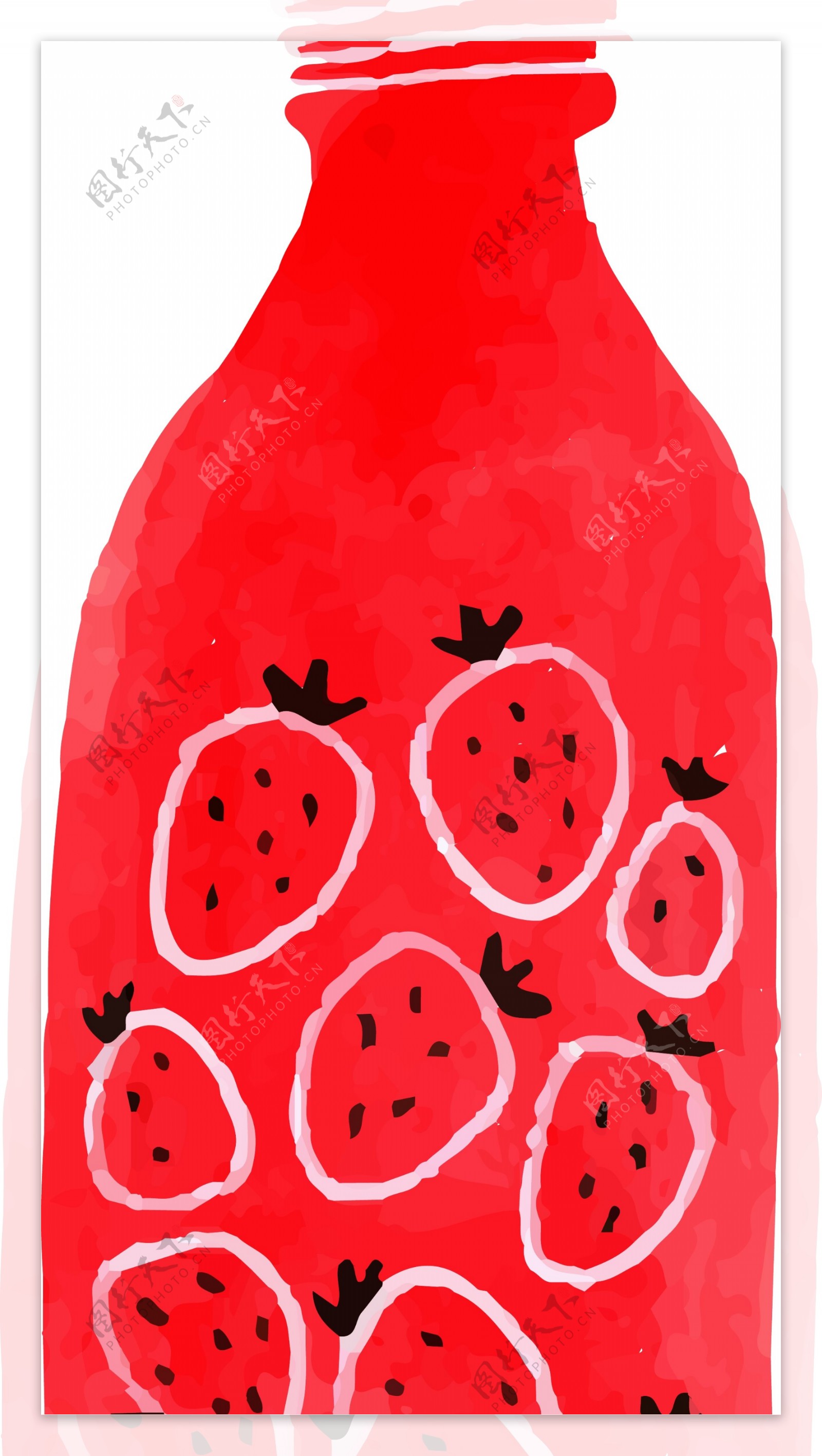 原创手绘一瓶草莓味的饮料